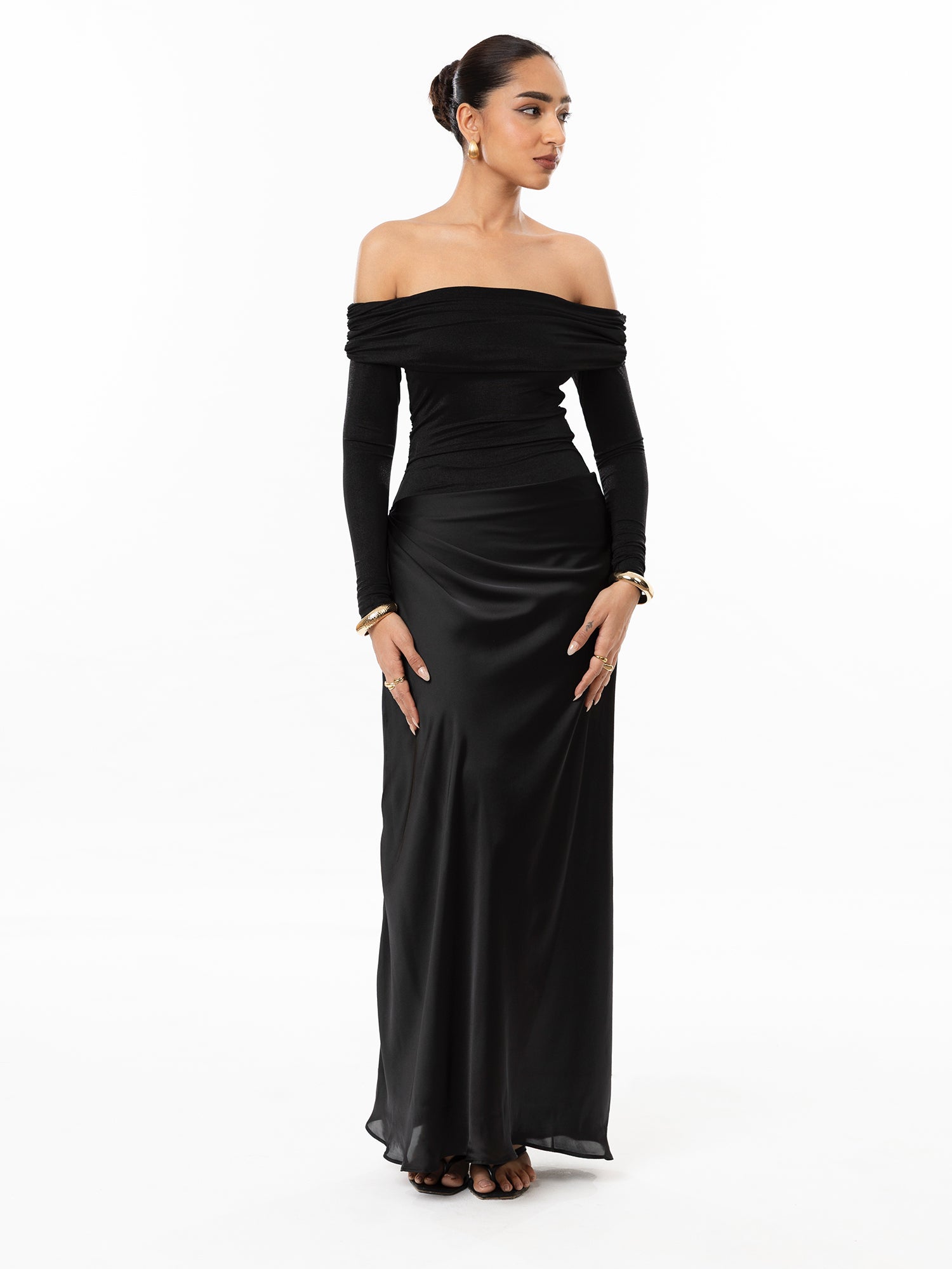 Off Shoulder Ruched Maxi Dress