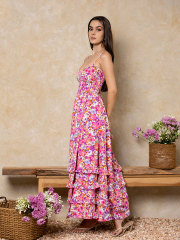 Frill Detailed Printed Maxi Dress
