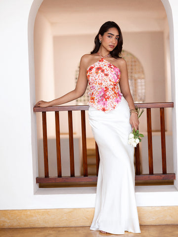 Halter Neck Frill Detailed Top