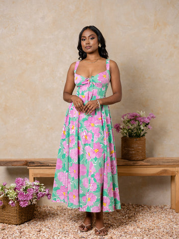 Bustier Ruched Printed Maxi Dress