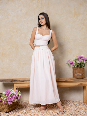 Buckle Detailed Pleated Maxi Skirt
