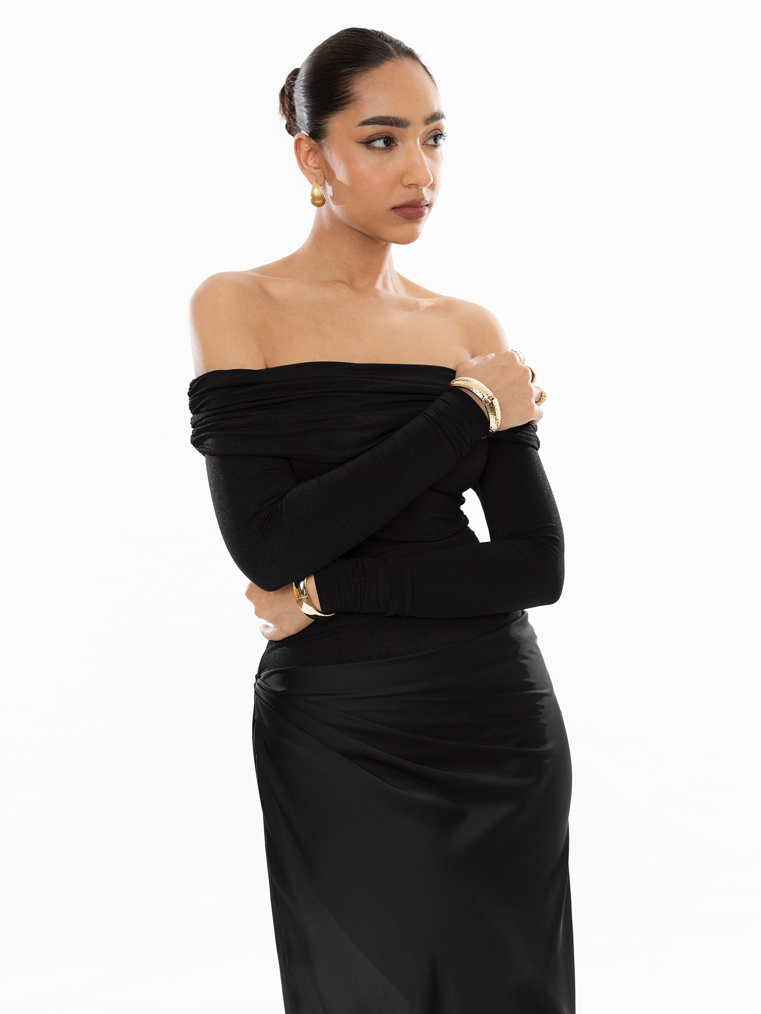 Off Shoulder Ruched Maxi Dress