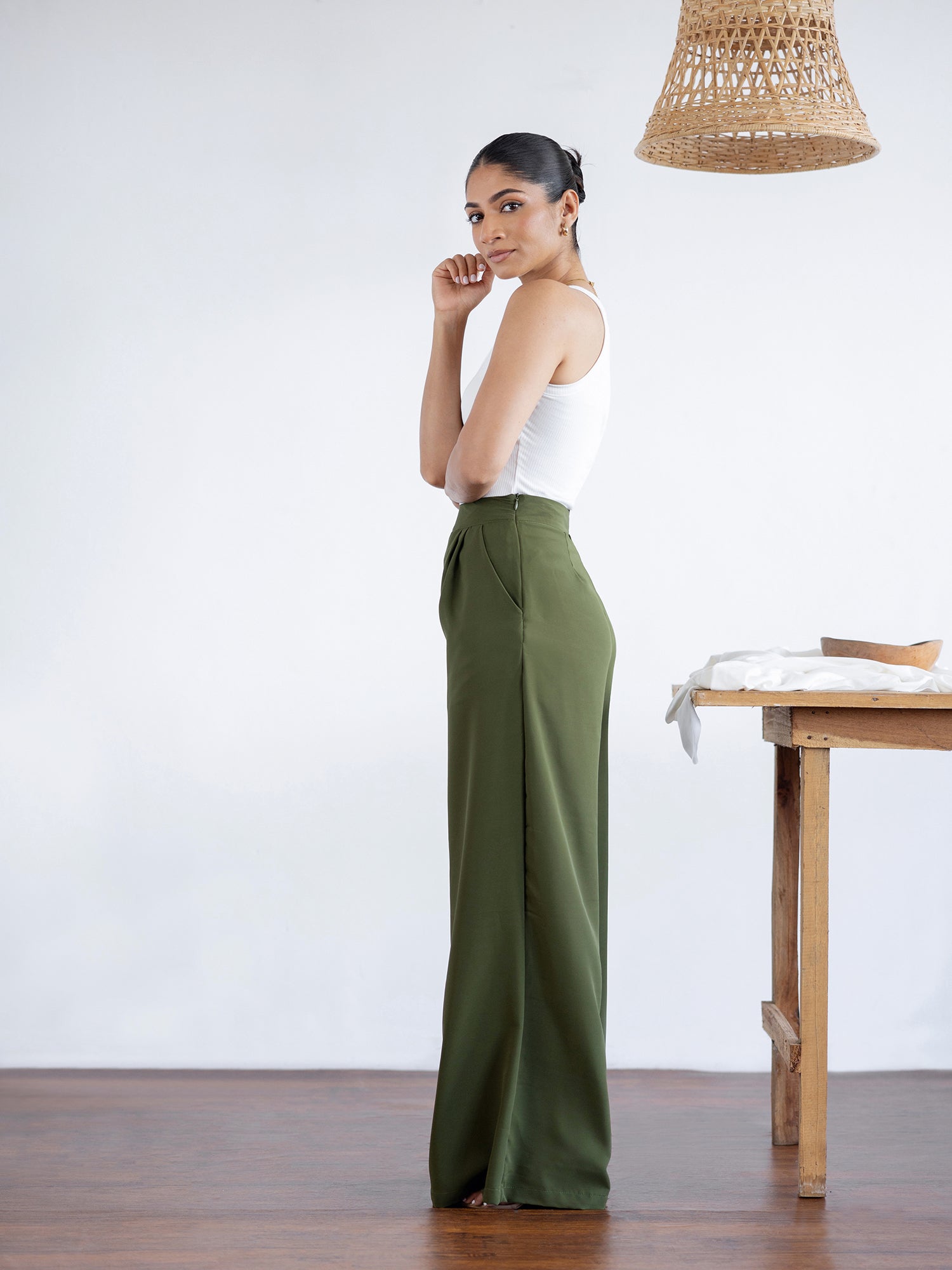 Front Pleated Wide Leg Pant