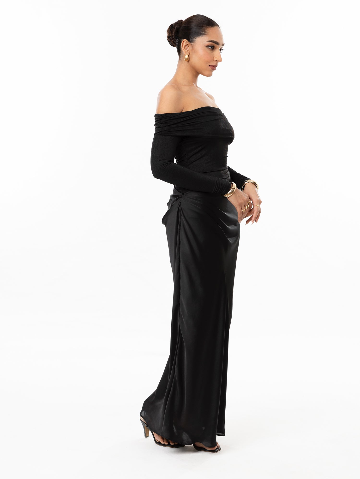Off Shoulder Ruched Maxi Dress