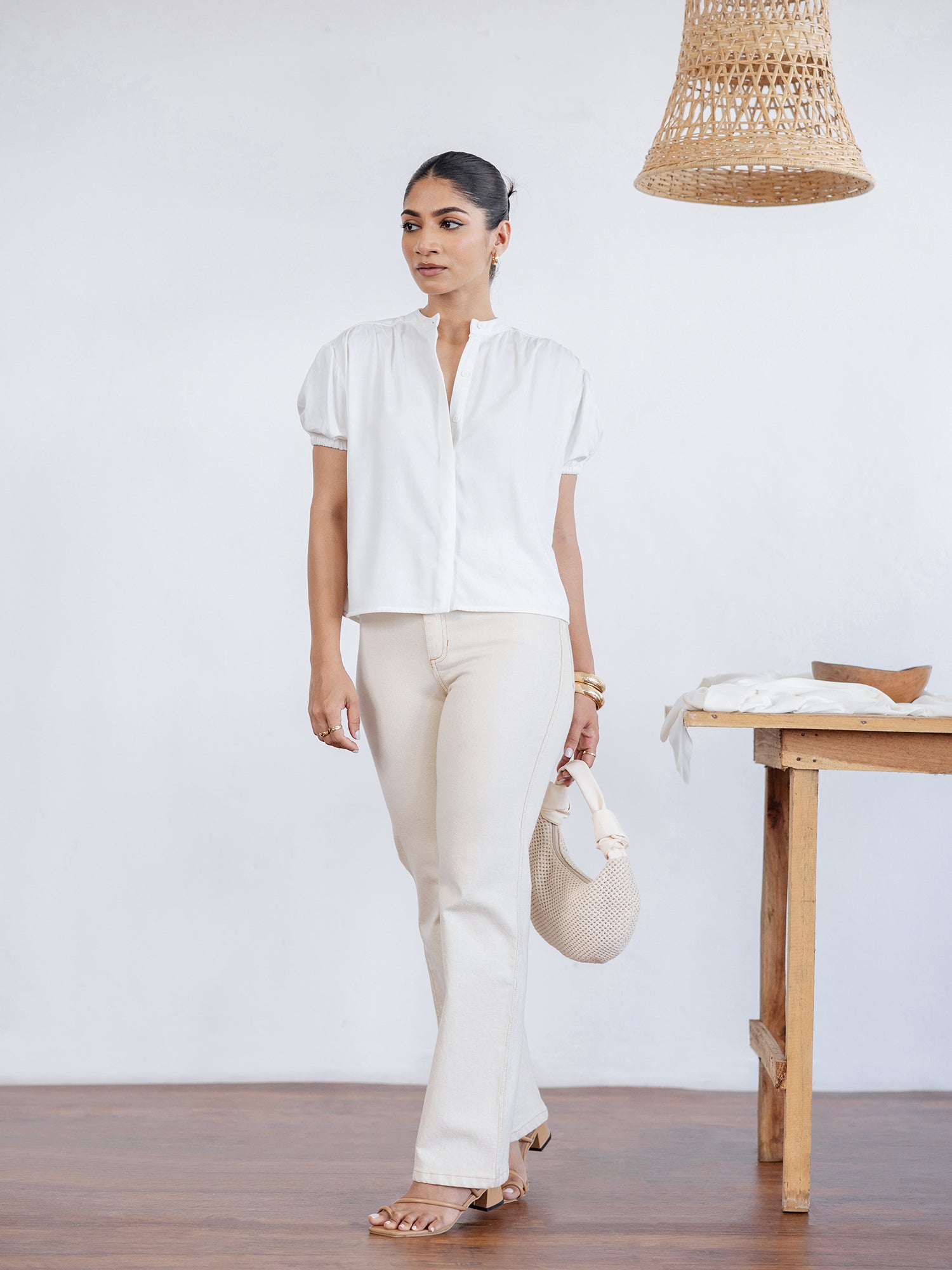 Chinese Collar Puff Sleeved Top