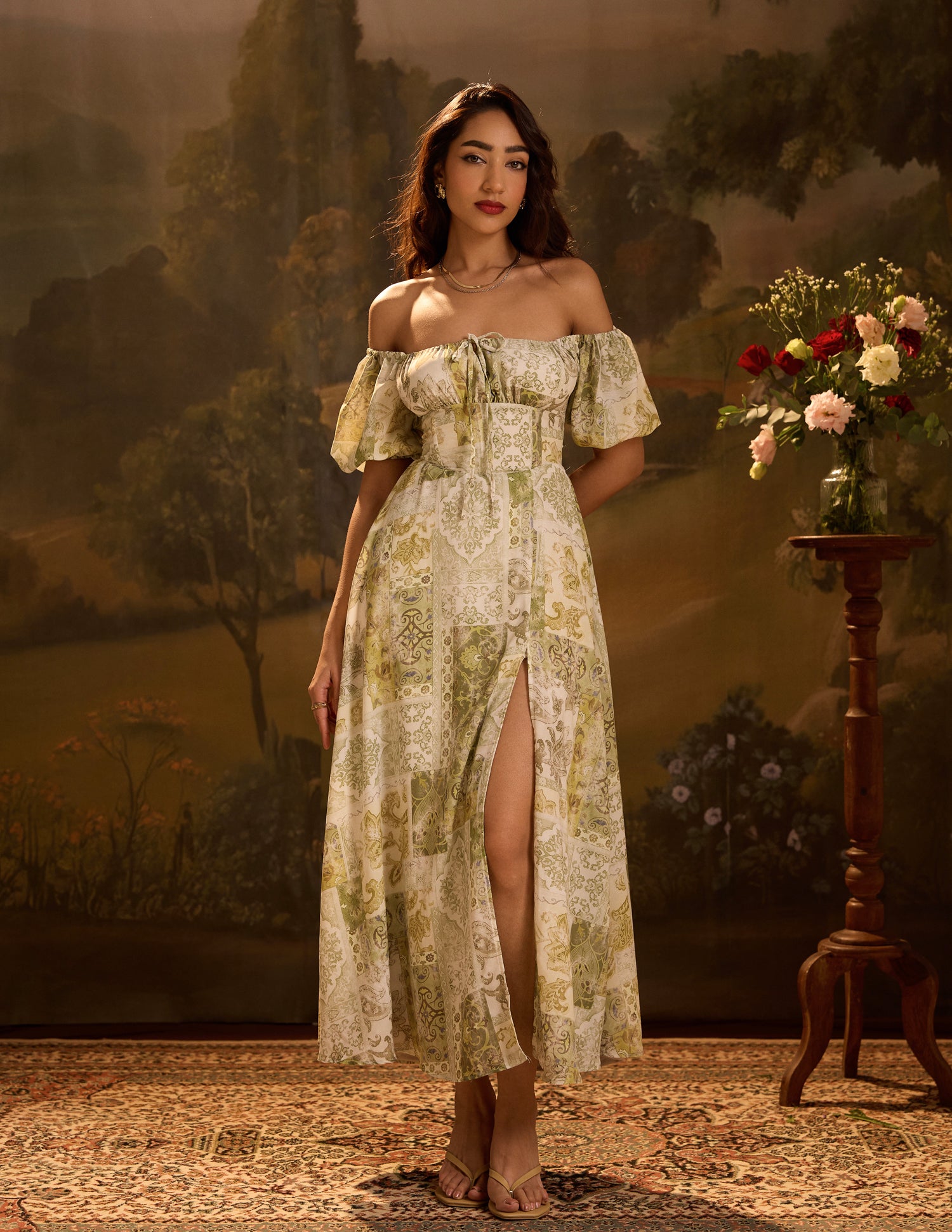 Front Slit Detail Bustier Dress