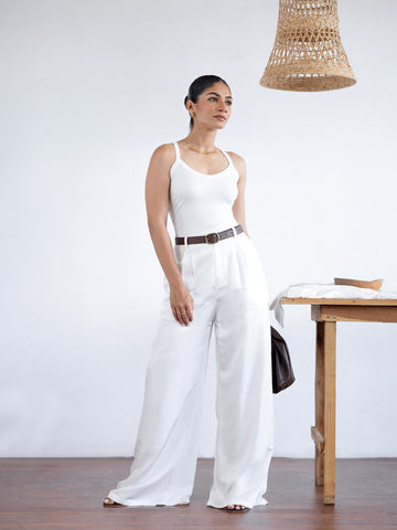 Front Pleated Wide Leg Pant