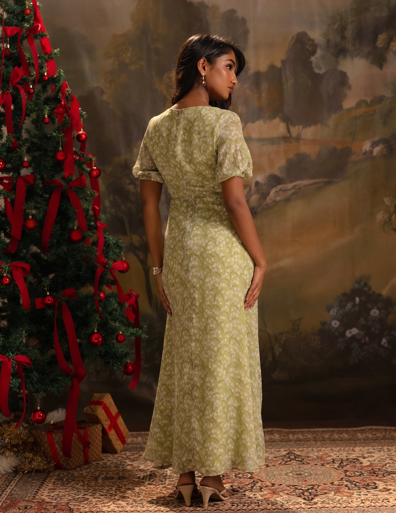 Puff Sleeved Printed Maxi Dress