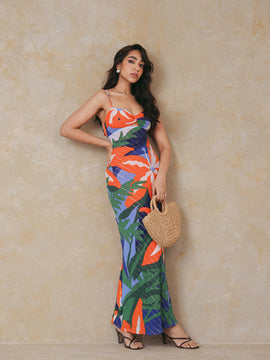 Bustier Detailed Printed Maxi Dress