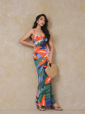 Bustier Detailed Printed Maxi Dress