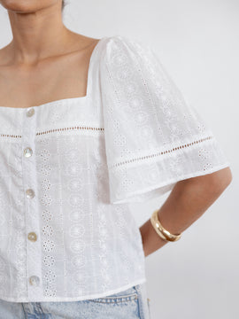 Button Down Square Neck Top