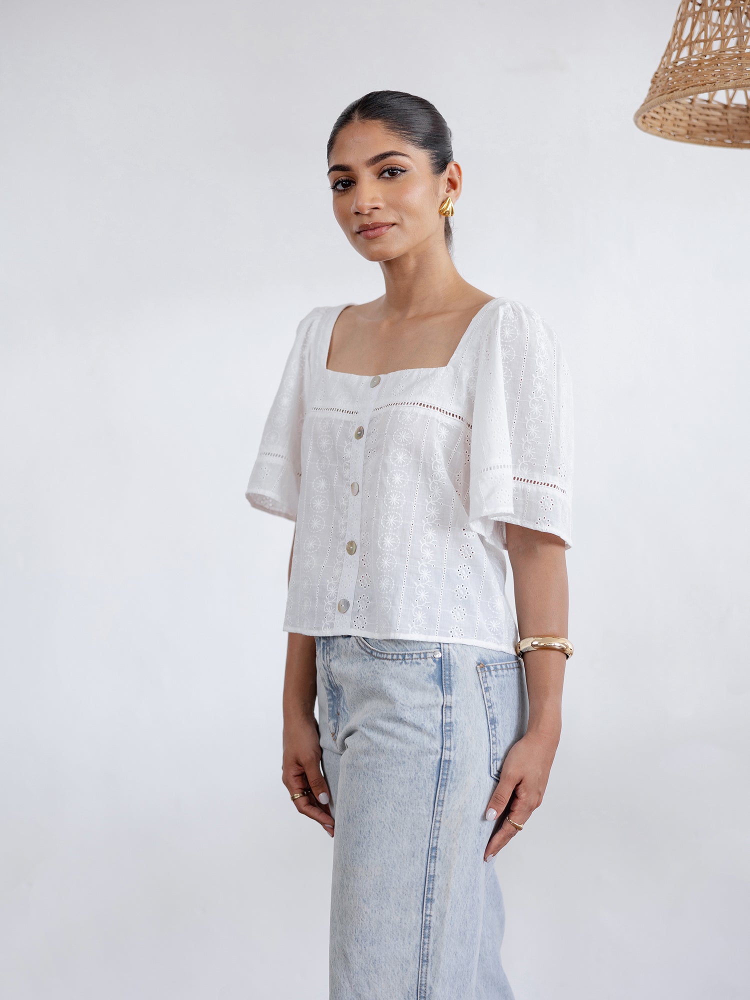 Button Down Square Neck Top
