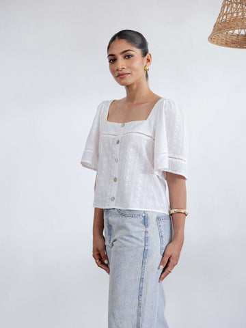 Button Down Square Neck Top