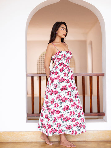Bustier Detailed Printed Midi Dress