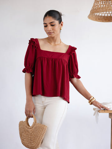 Square Neck Puff Sleeved Top