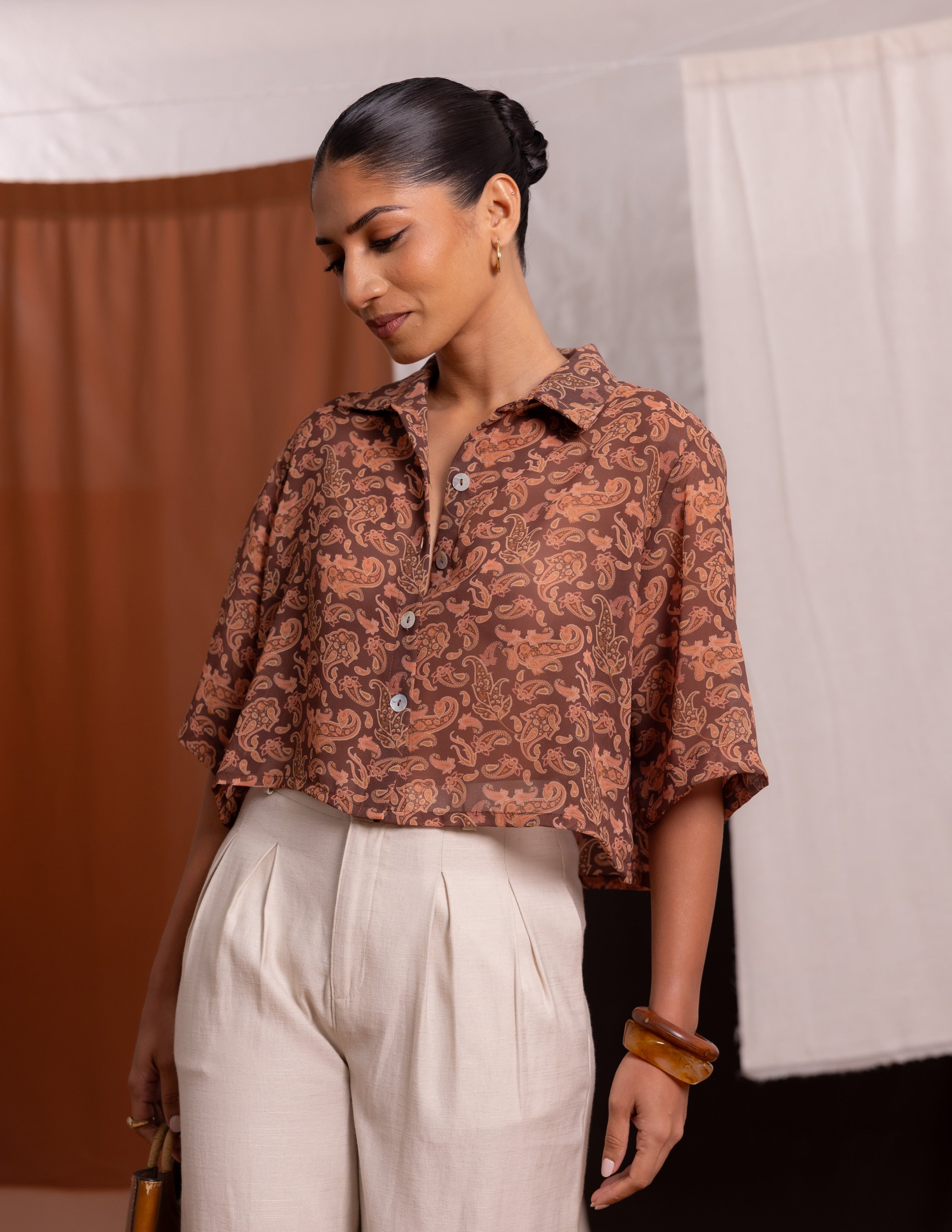 Button Down Crop Shirt
