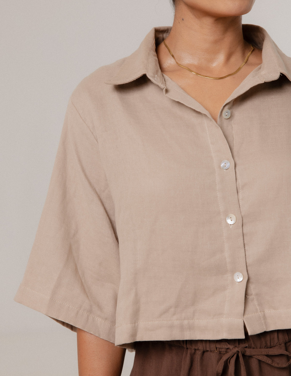 Short Sleeve Button Down Cropped Shirt