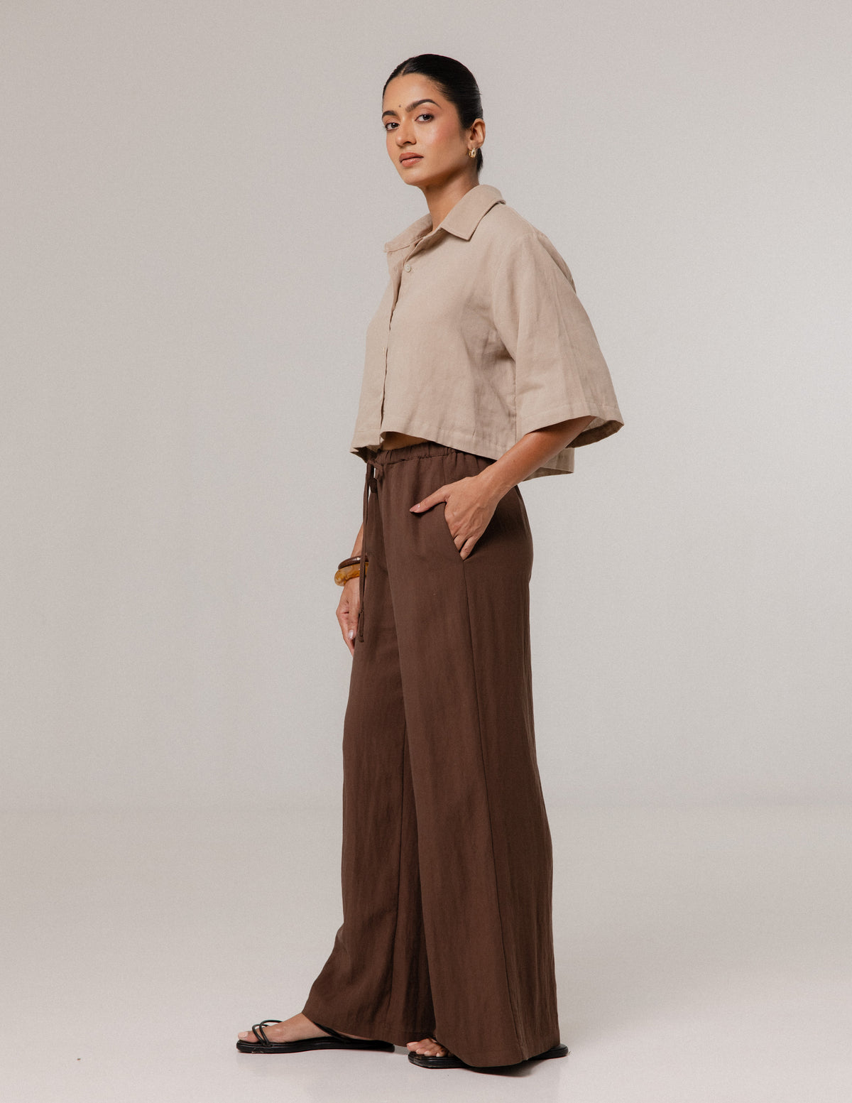 Short Sleeve Button Down Cropped Shirt
