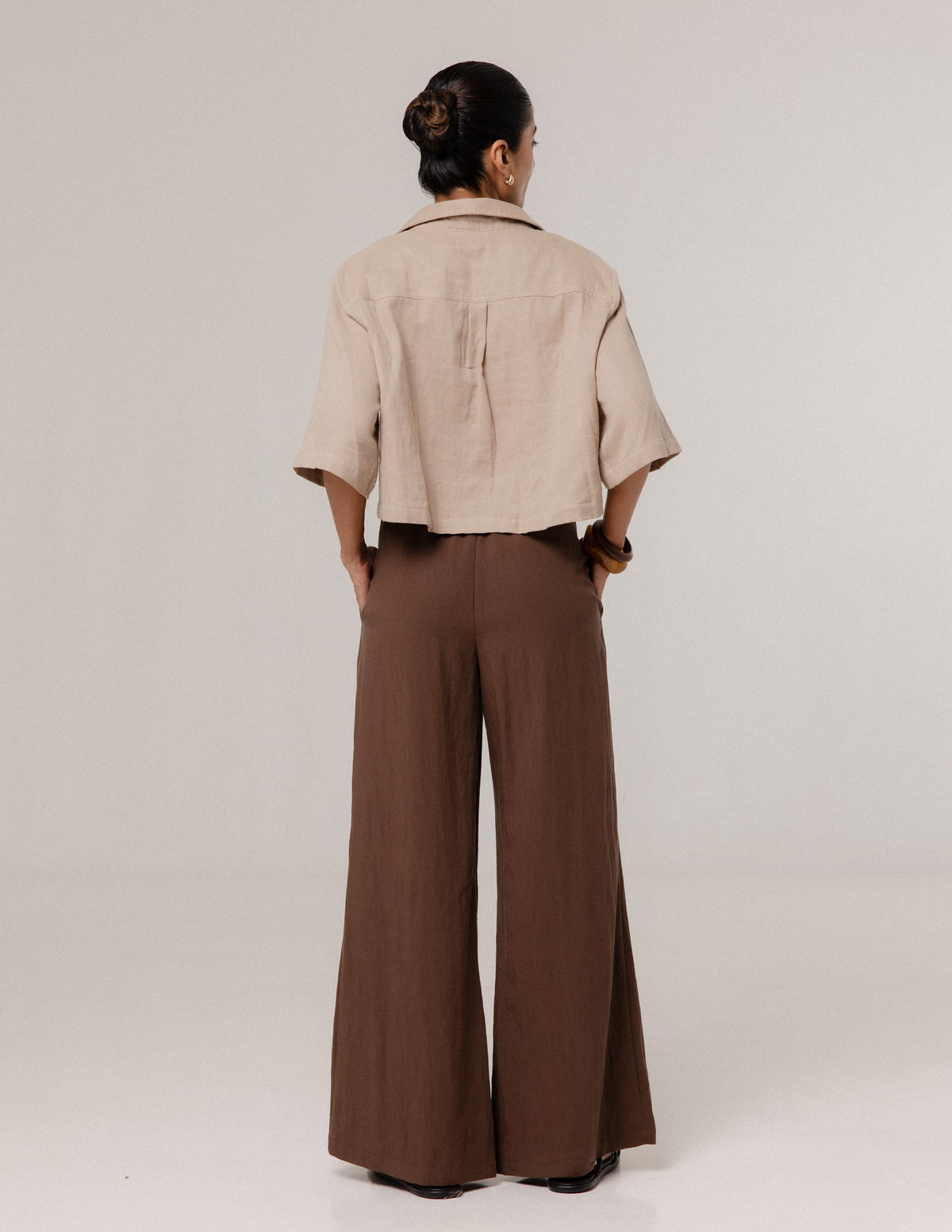Short Sleeve Button Down Cropped Shirt