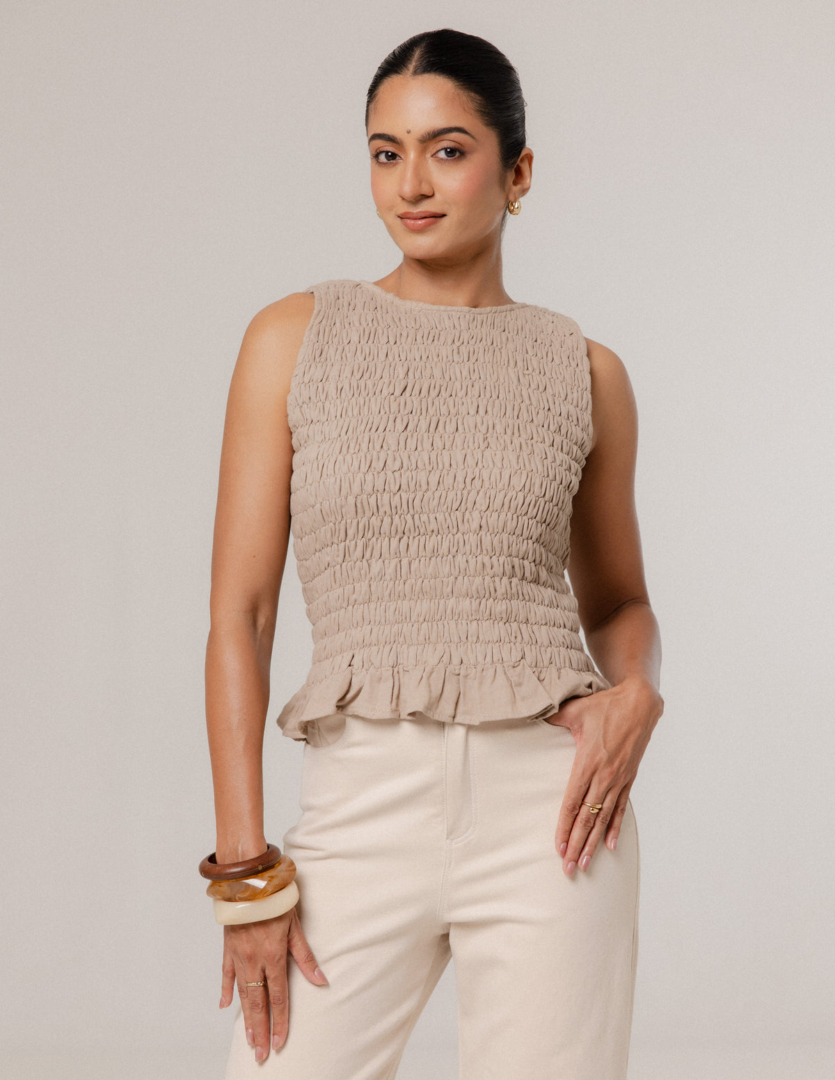 High Neck Smocking Top