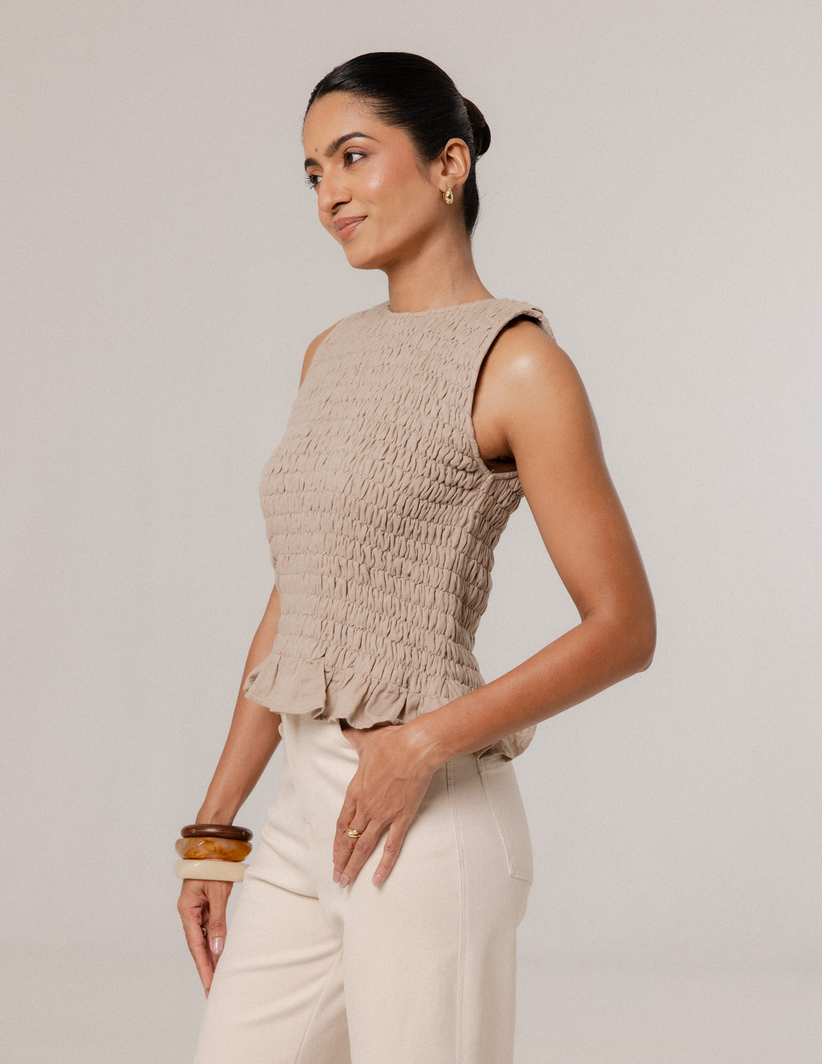 High Neck Smocking Top