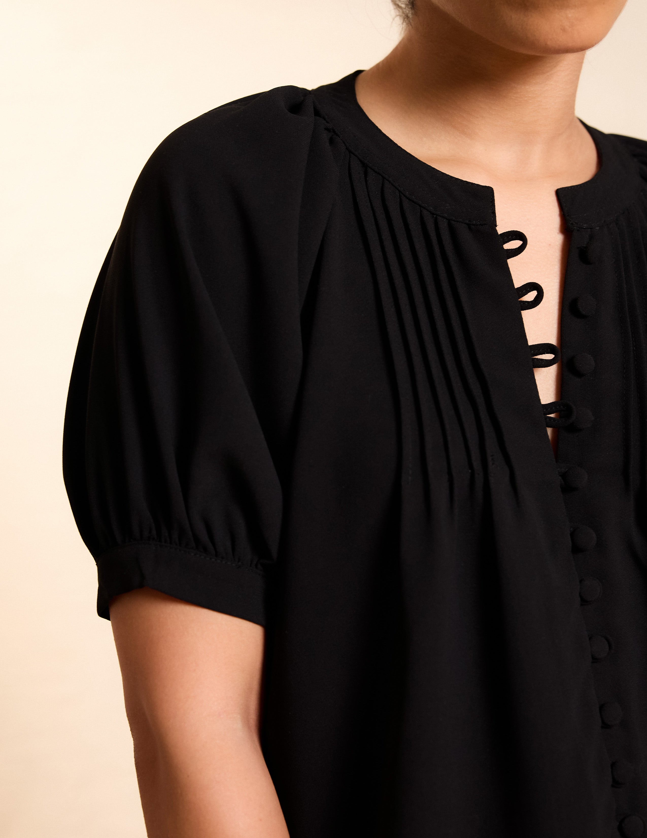 Button Down Pintuck Detail Top