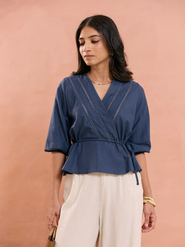 Mock Wrap Detail Peplum Top