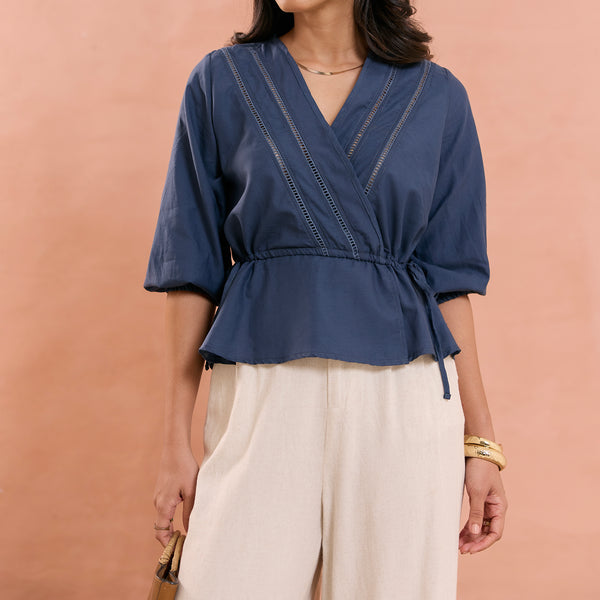 Mock Wrap Detail Peplum Top