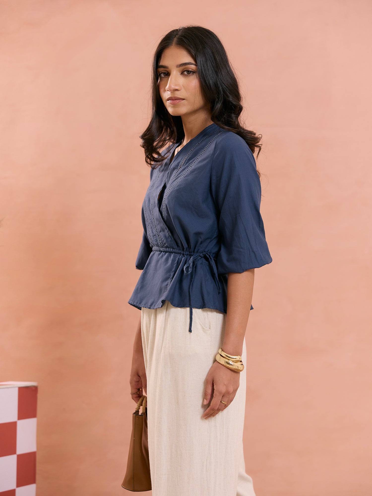 Mock Wrap Detail Peplum Top