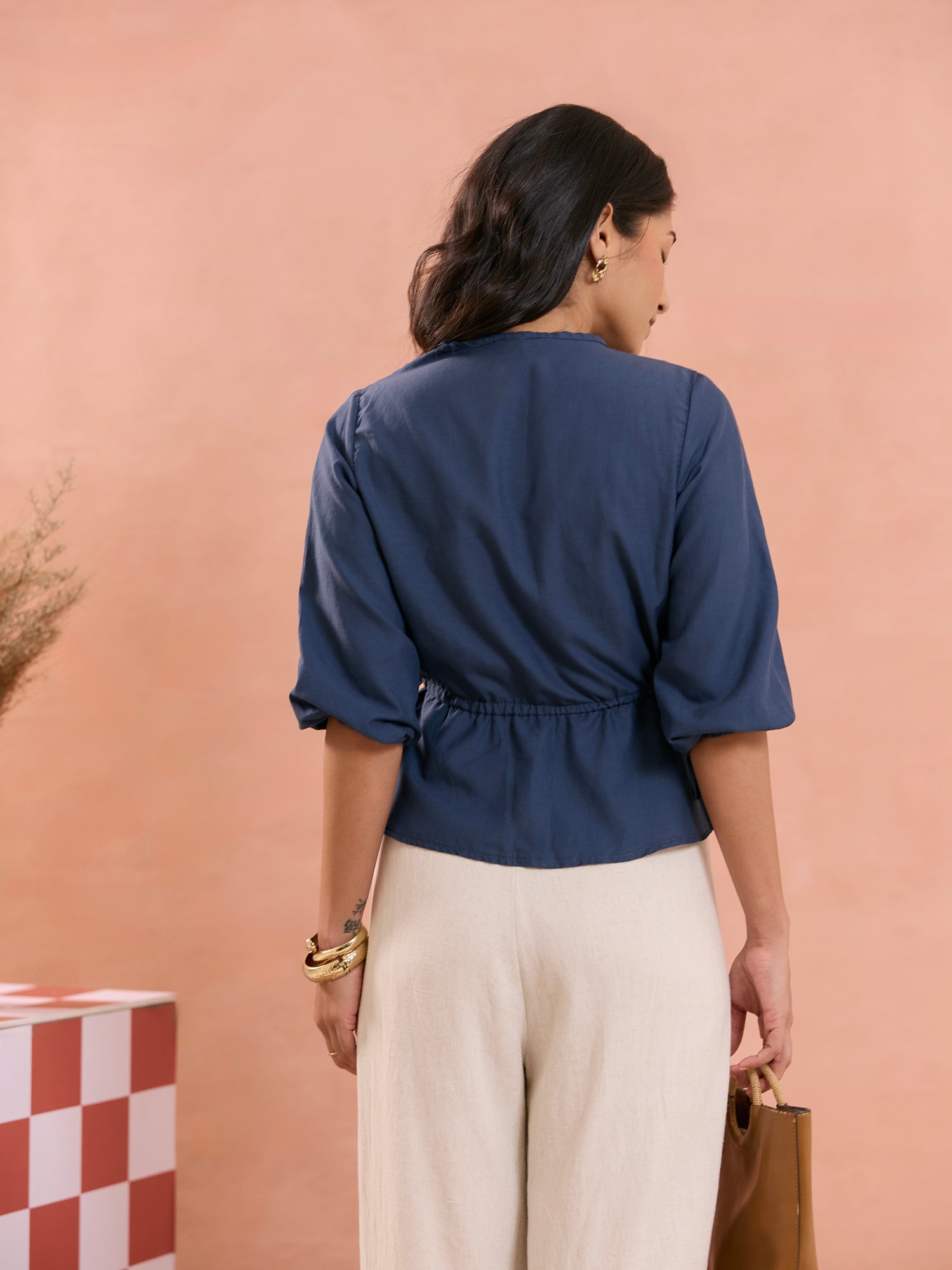 Mock Wrap Detail Peplum Top