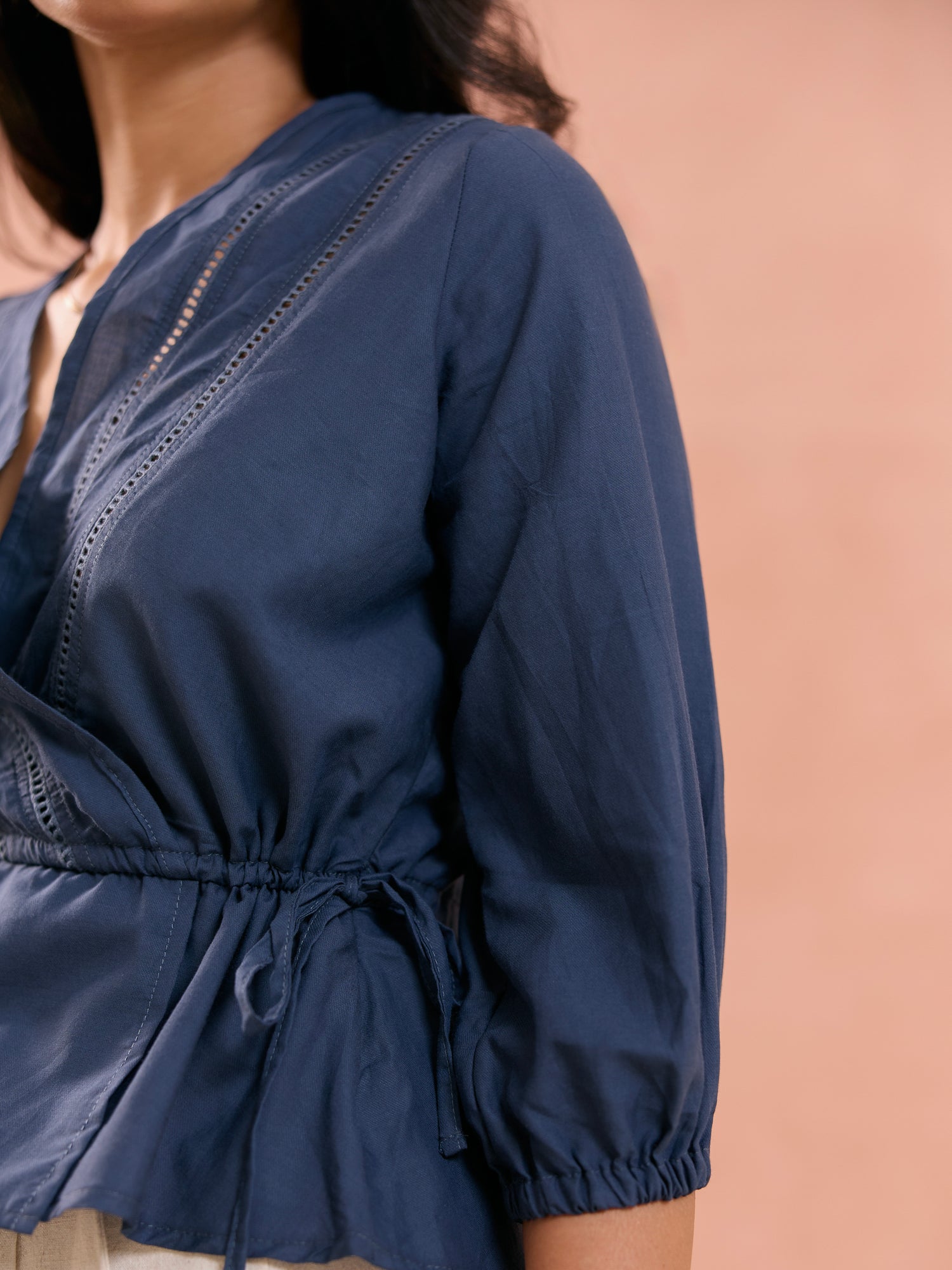 Mock Wrap Detail Peplum Top