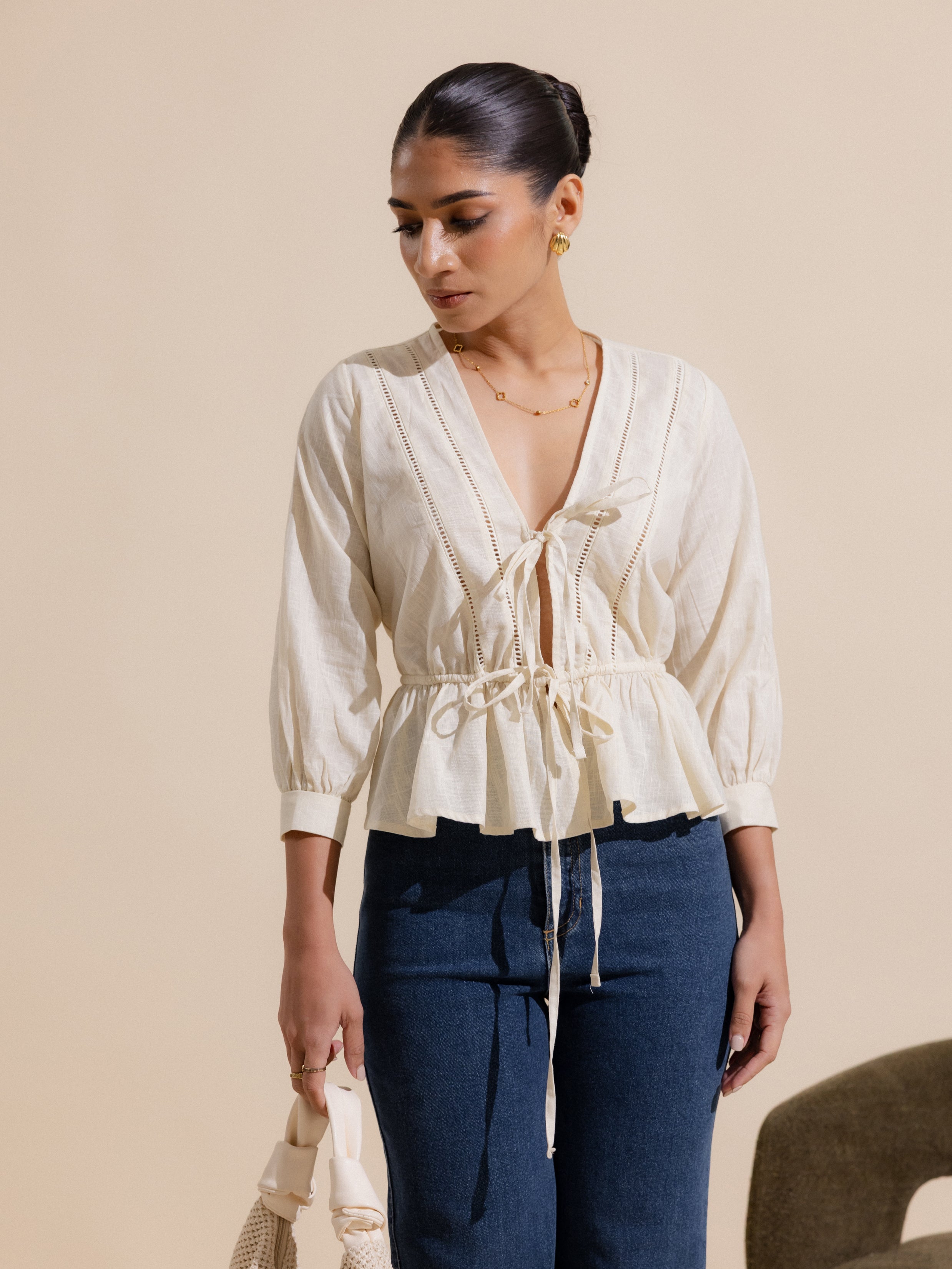 Lace Detail Front Tie Up Top