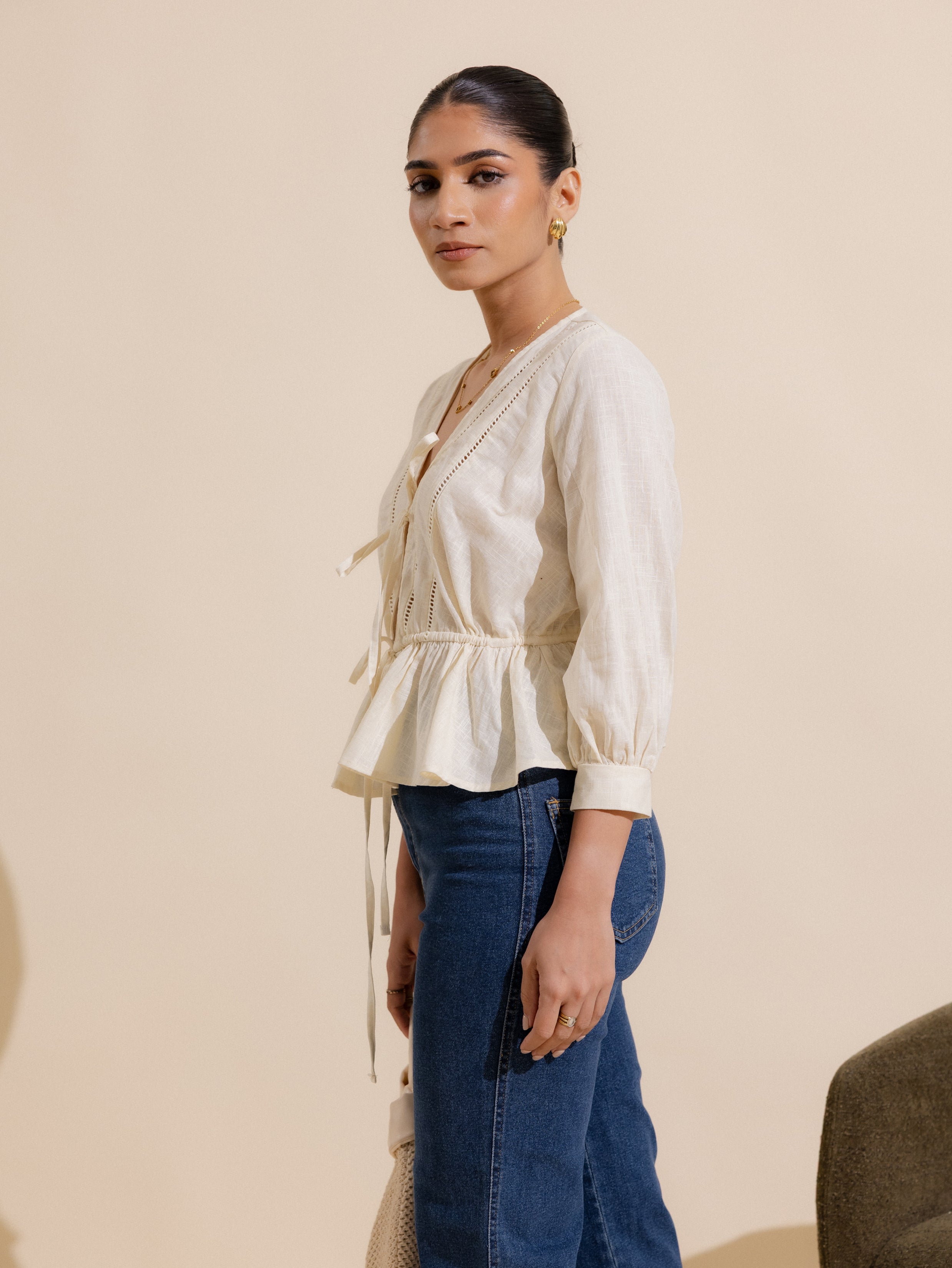 Lace Detail Front Tie Up Top