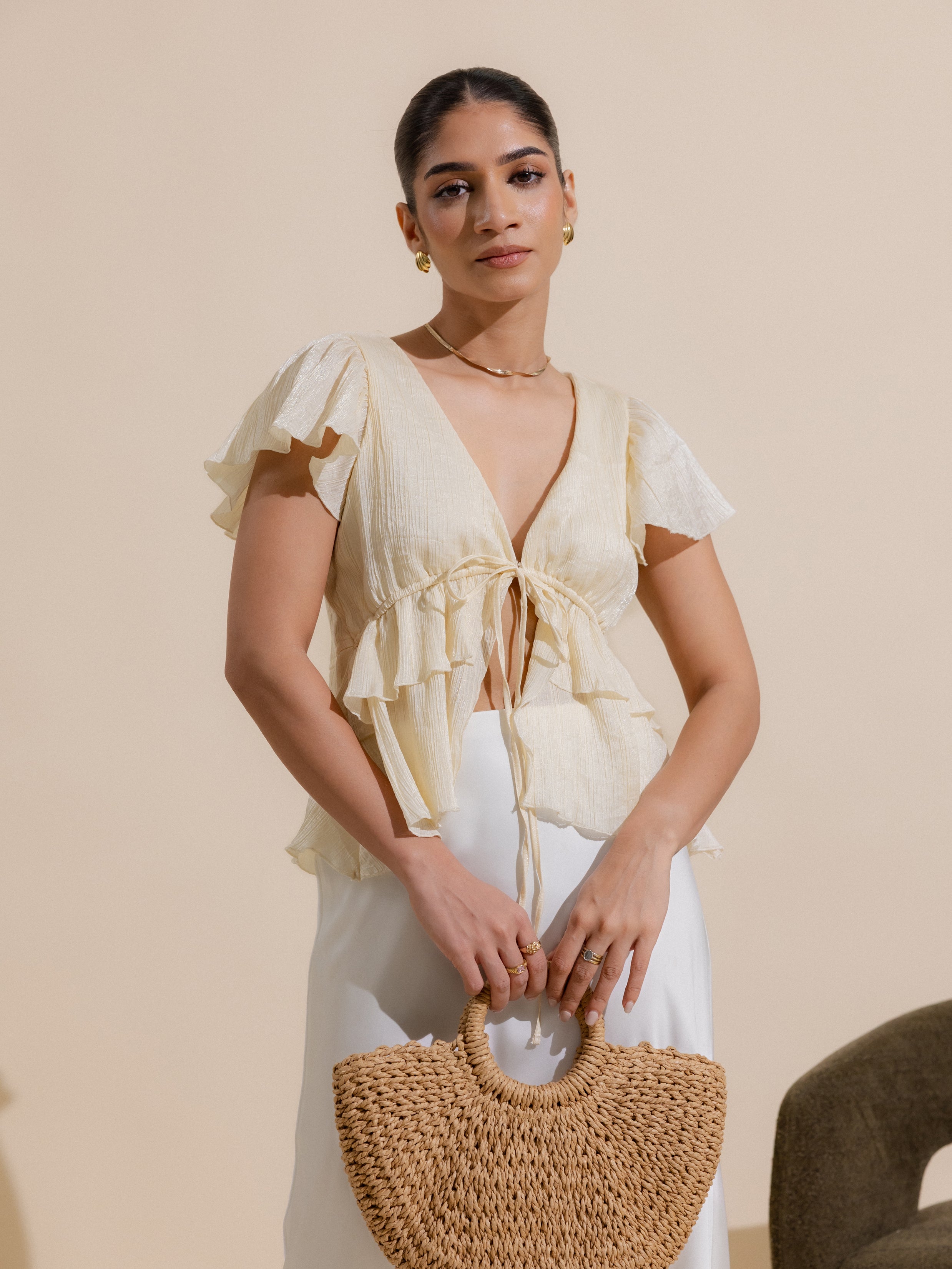 Front Tie Up Ruffle Top