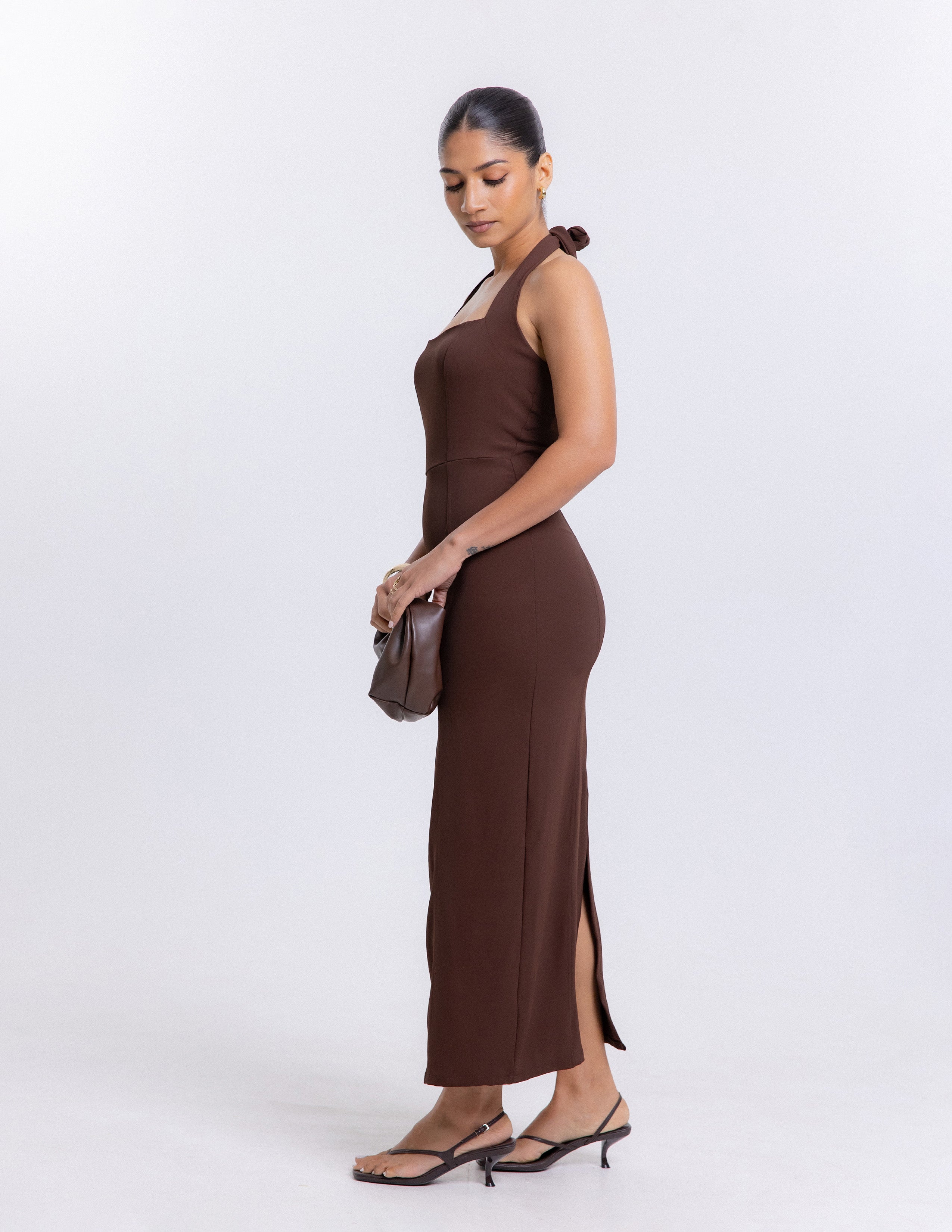 Halter Neck Fitted Midi Dress