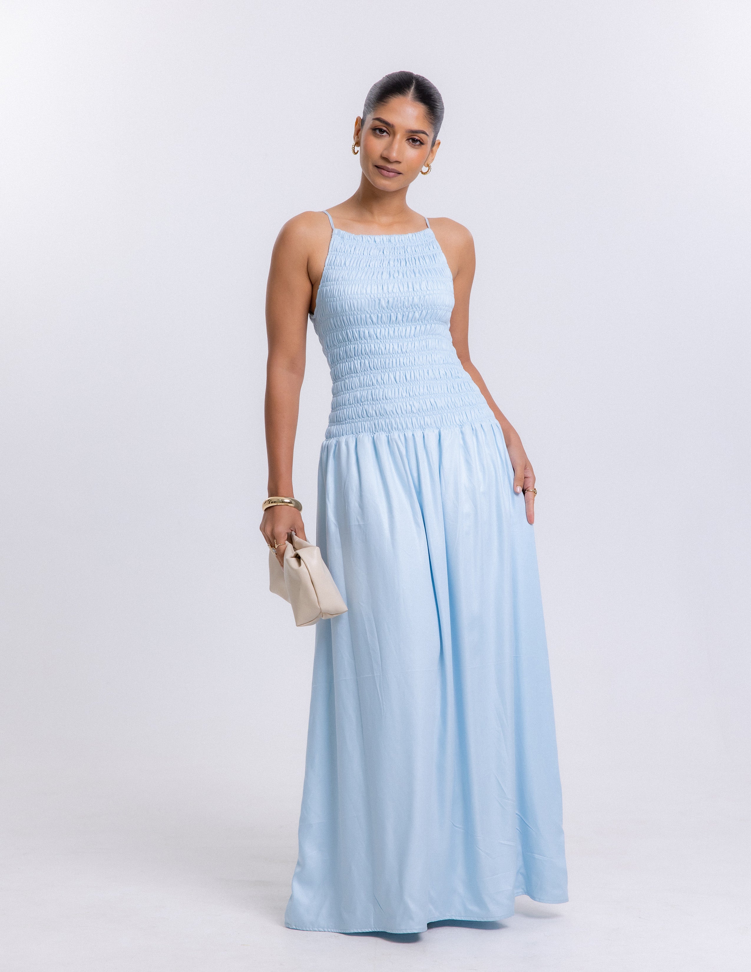 High Neck Smocked Maxi Dress