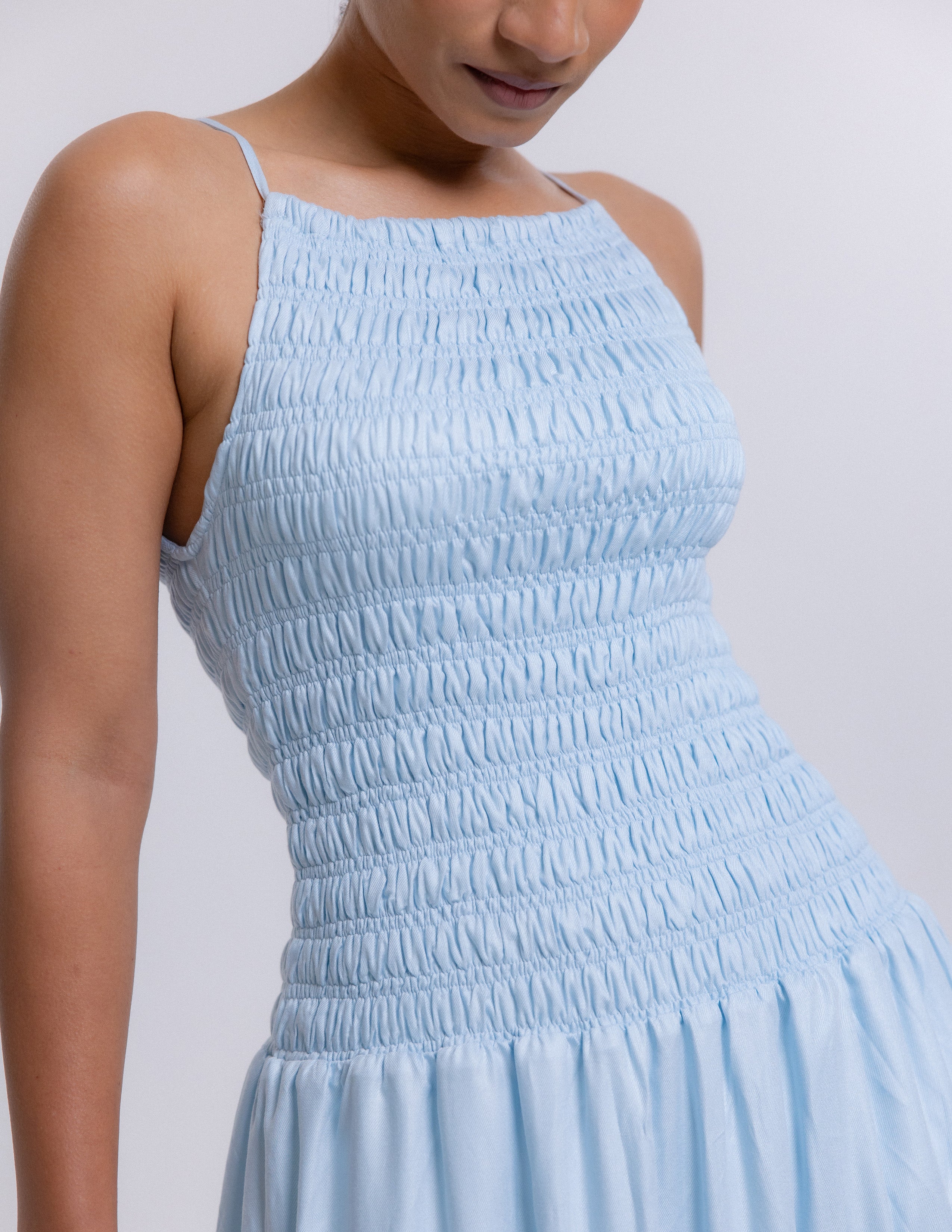 High Neck Smocked Maxi Dress