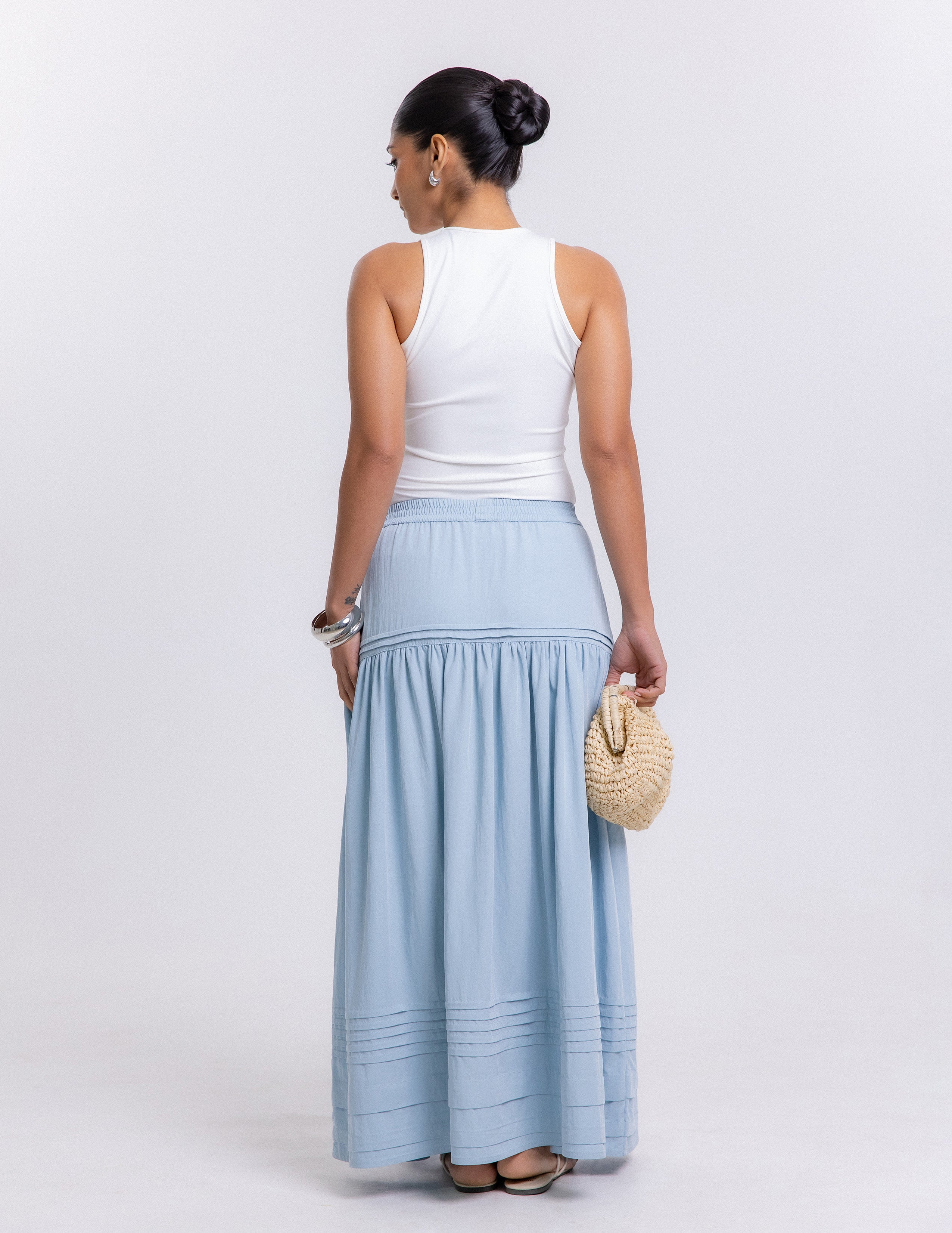 Pintuck Detailed Low Waist Maxi Skirt