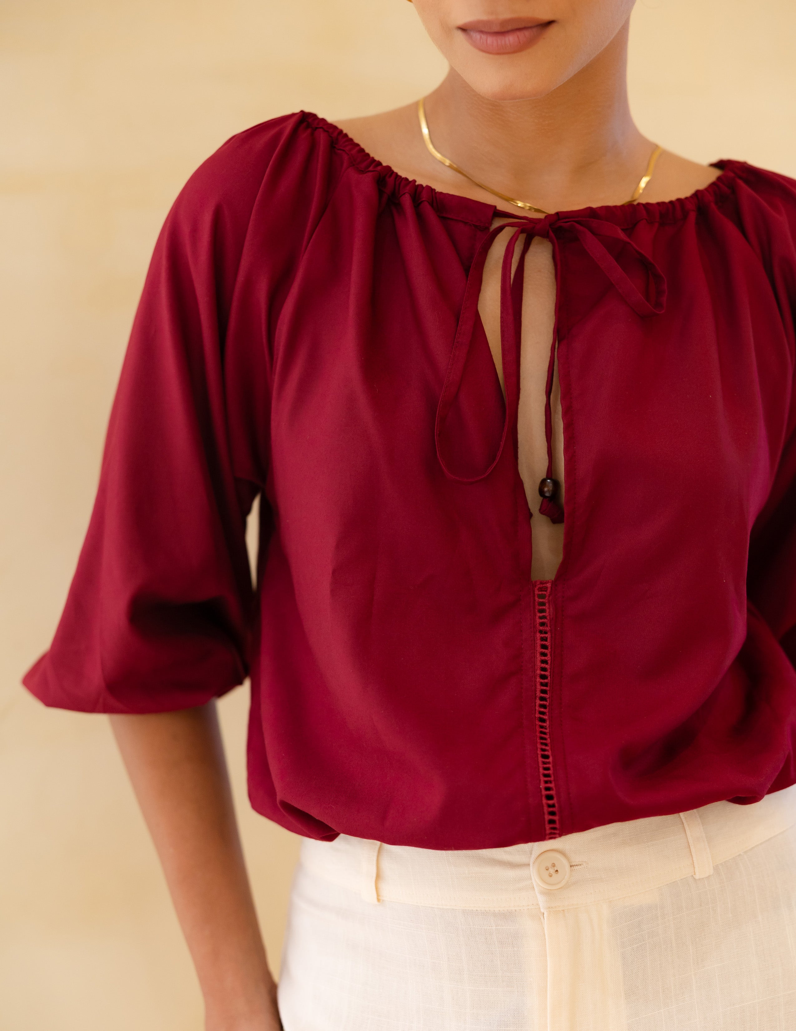 Ladder Lace Detailed Long Sleeved Top