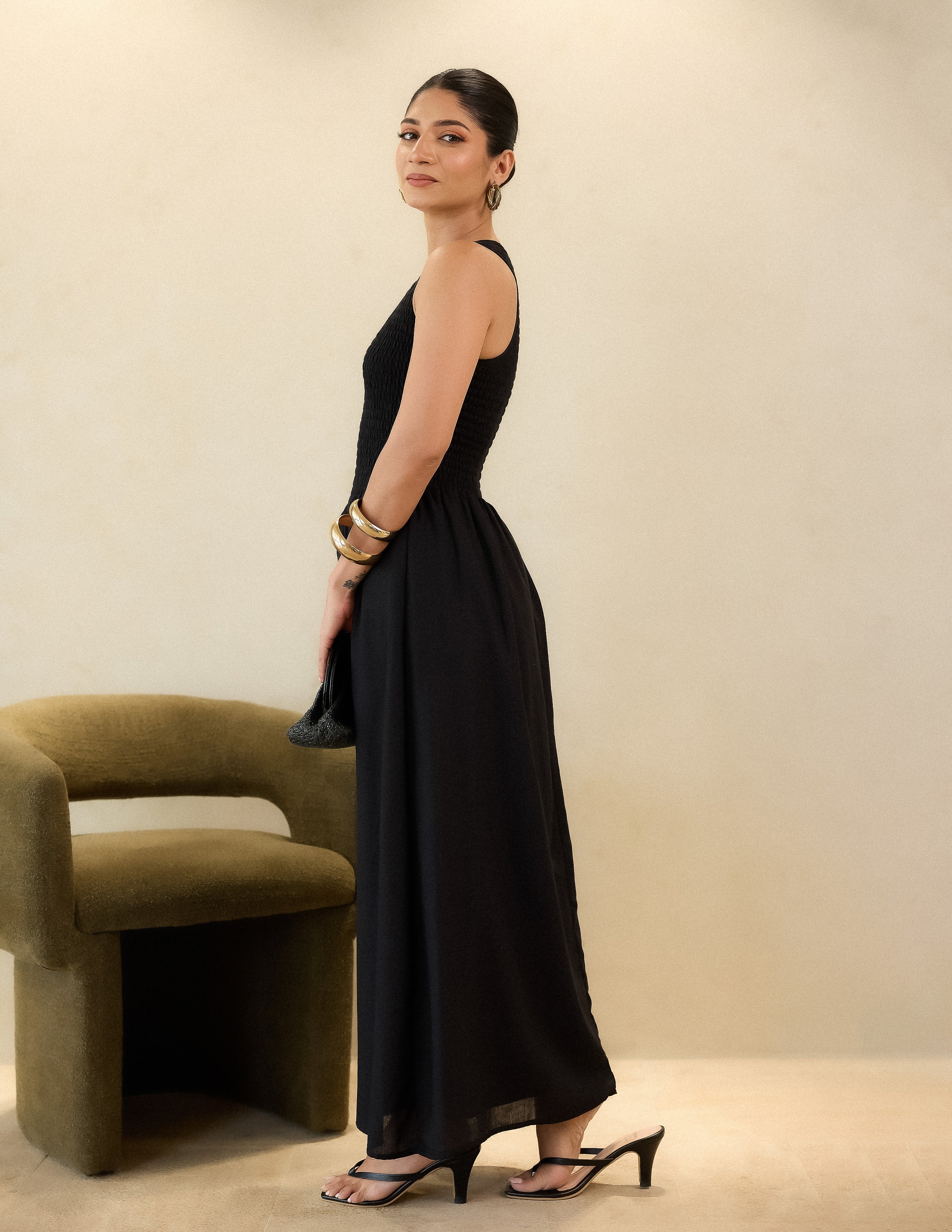 Smocking Detail Maxi Dress