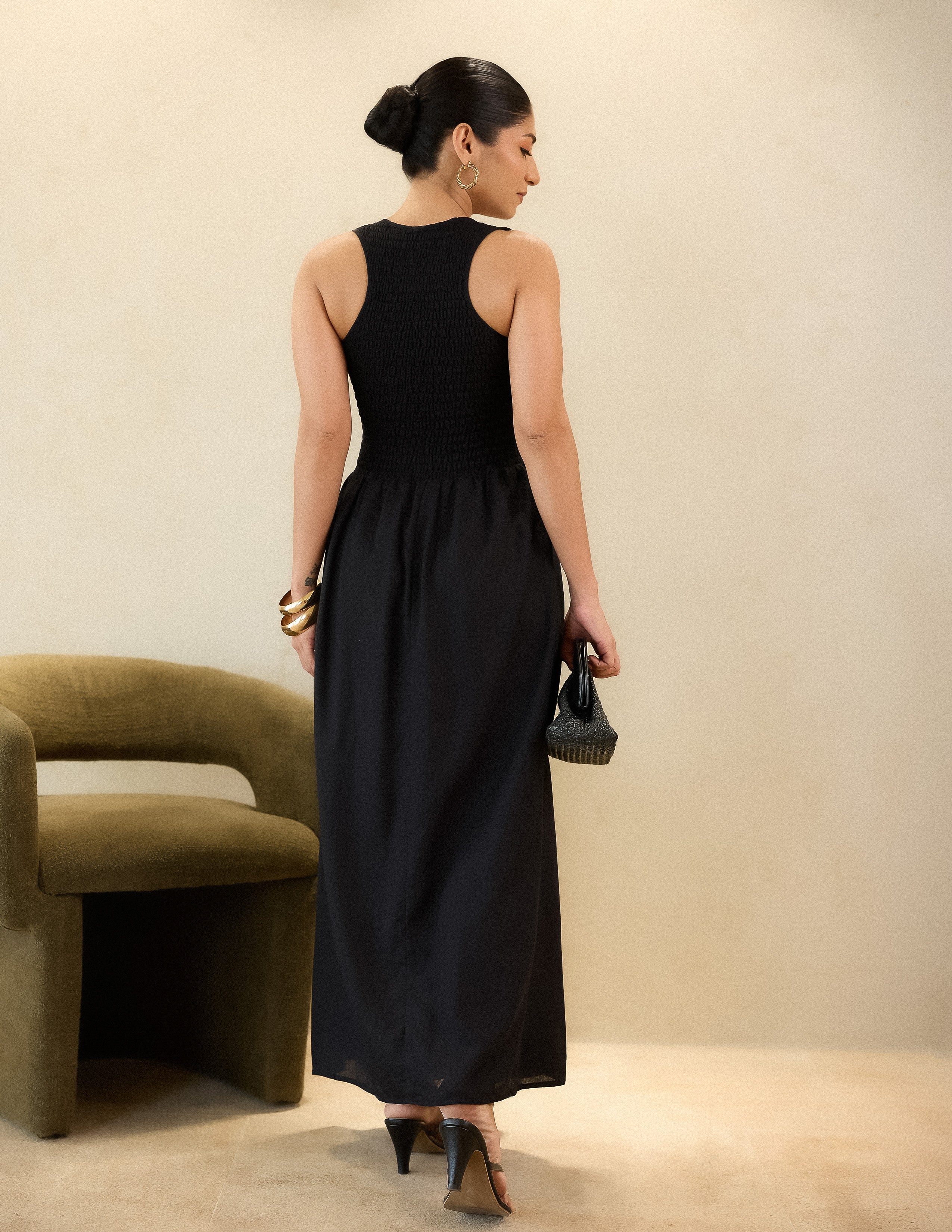 Smocking Detail Maxi Dress