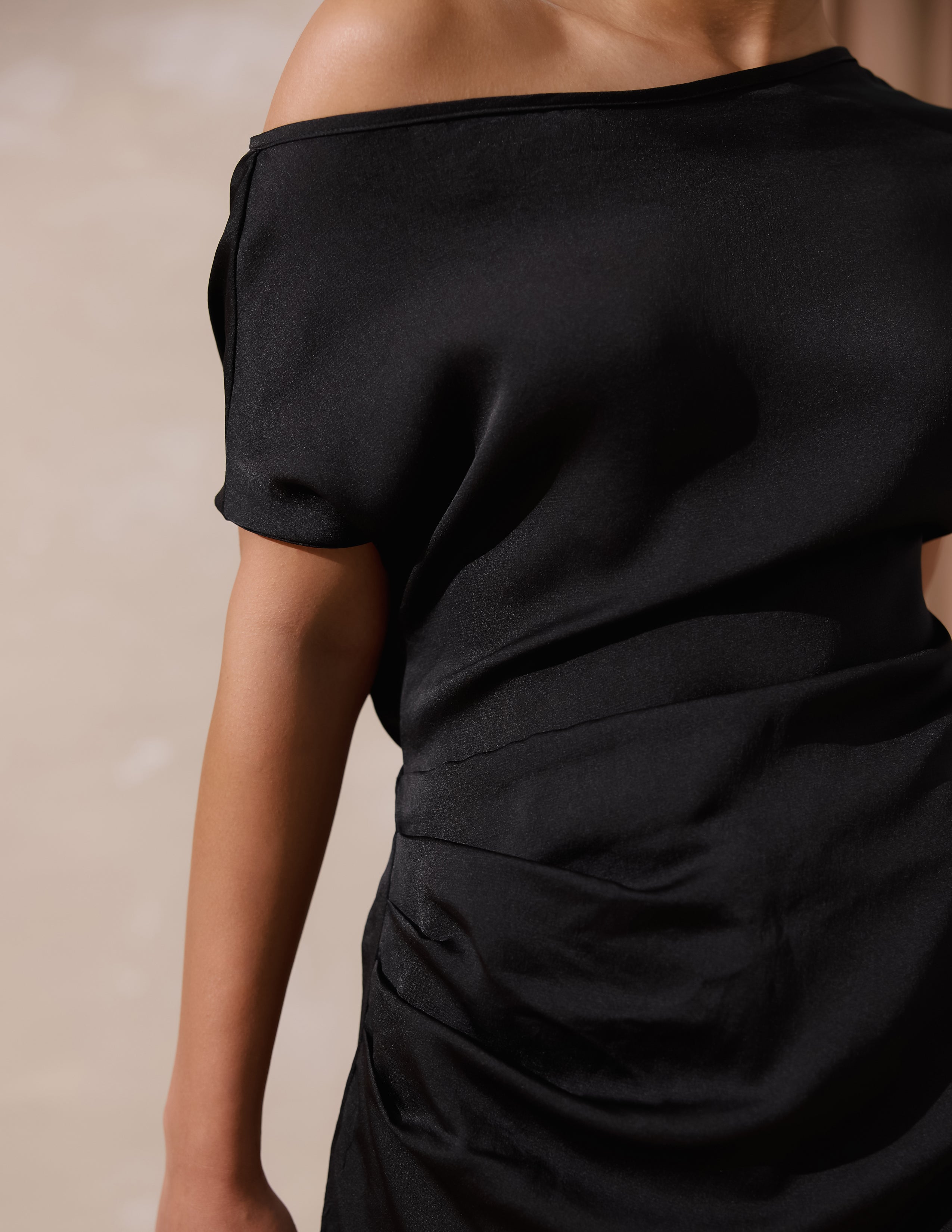 Drop Shoulder Side Pleated Top