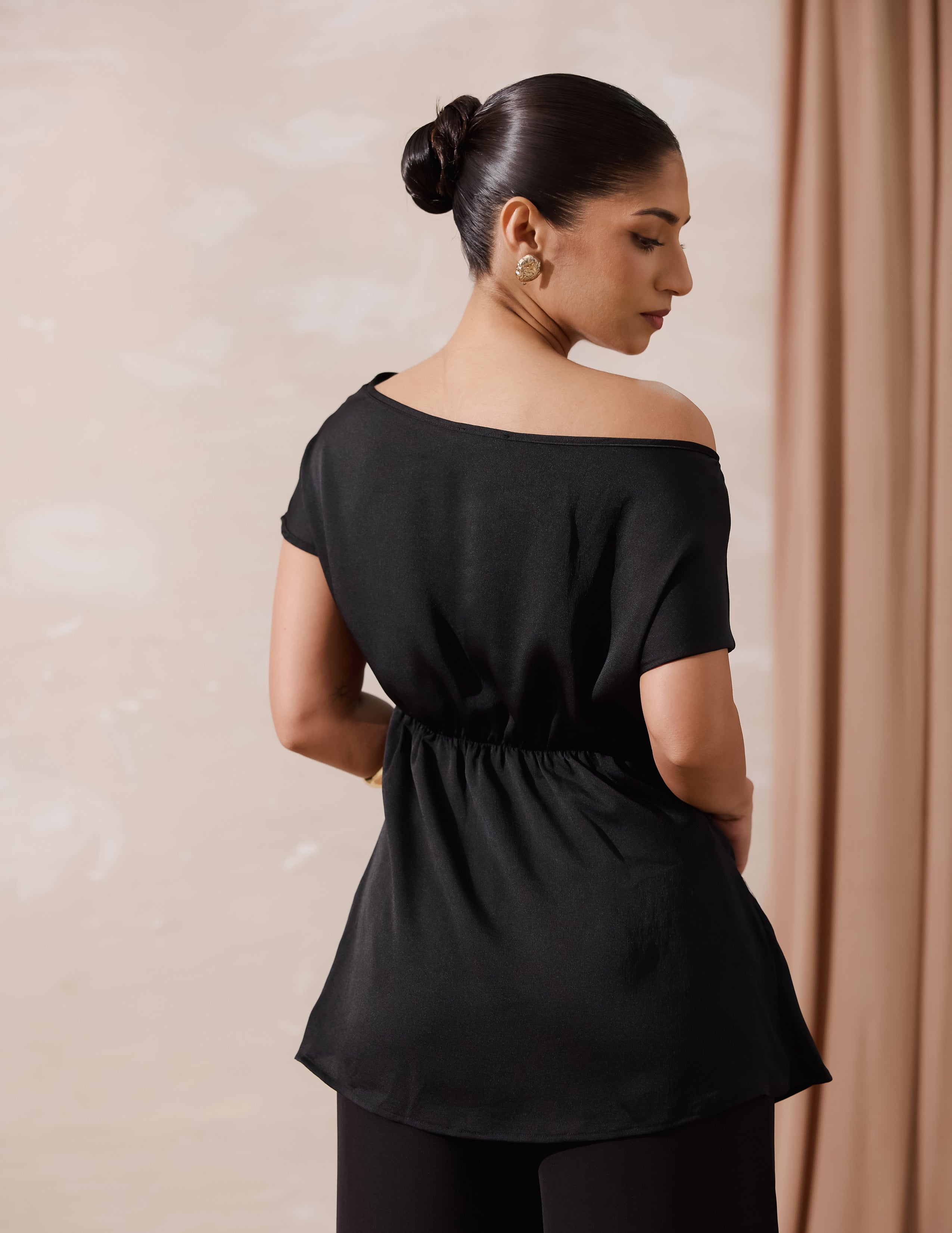 Drop Shoulder Side Pleated Top