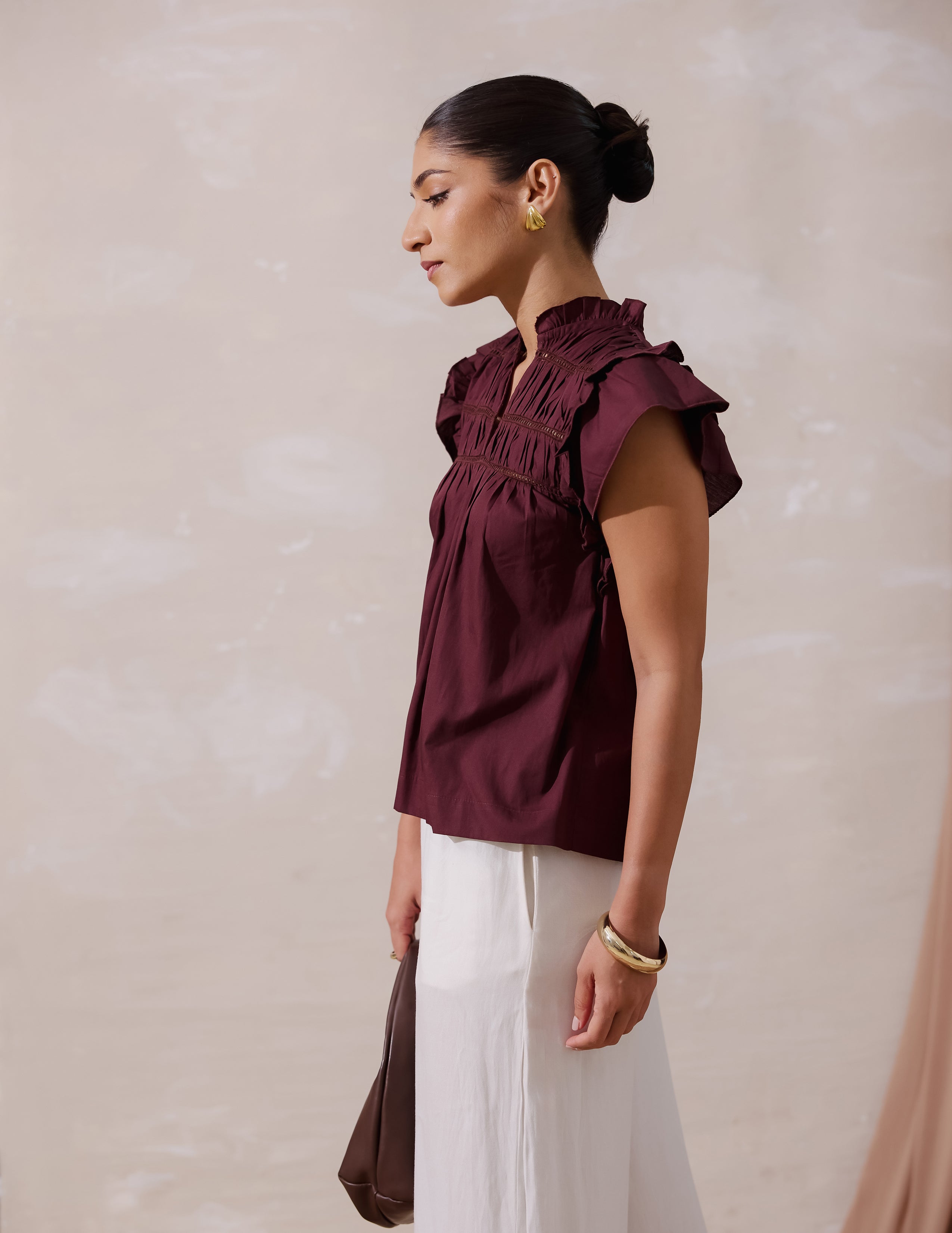 Lace Detailed Shoulder Frilled Top