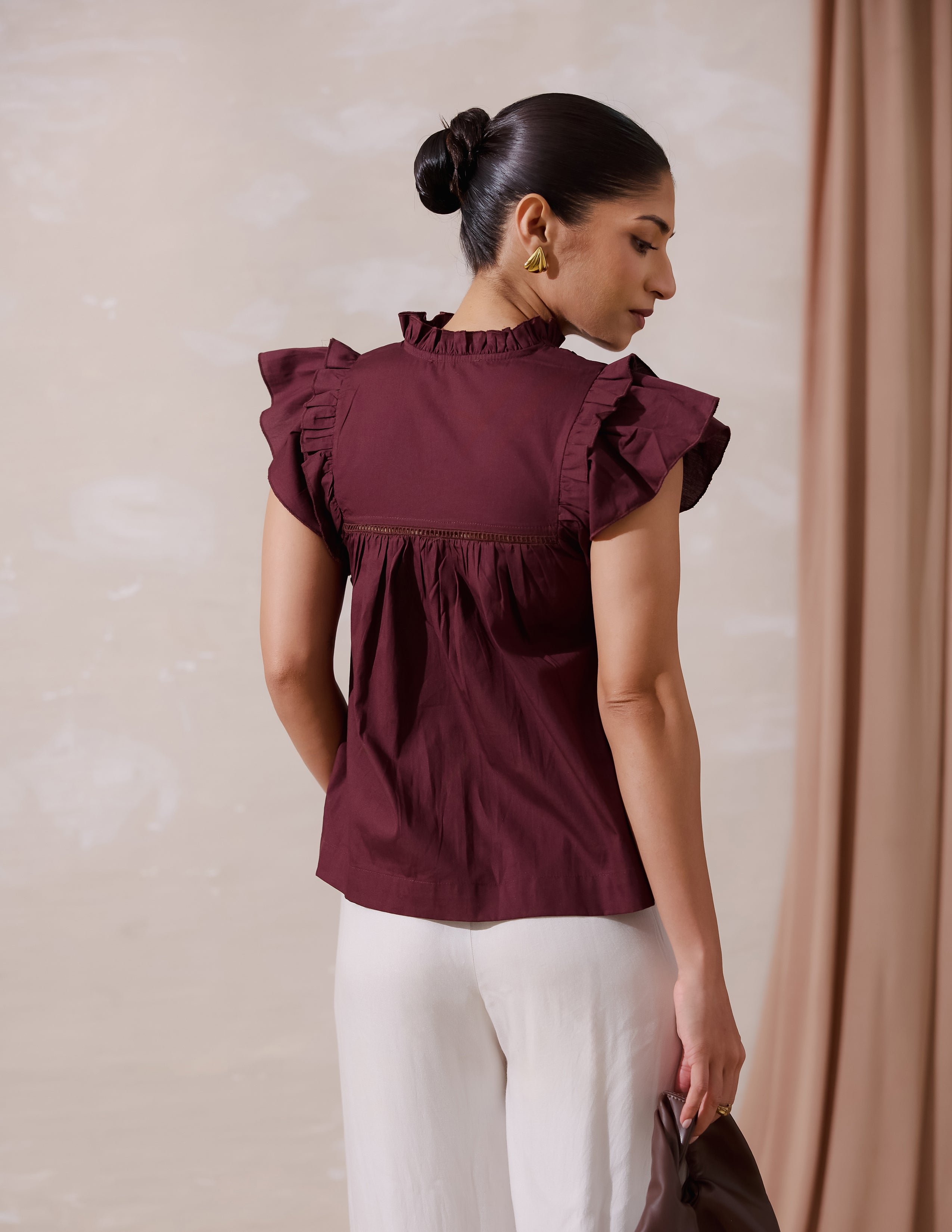 Lace Detailed Shoulder Frilled Top