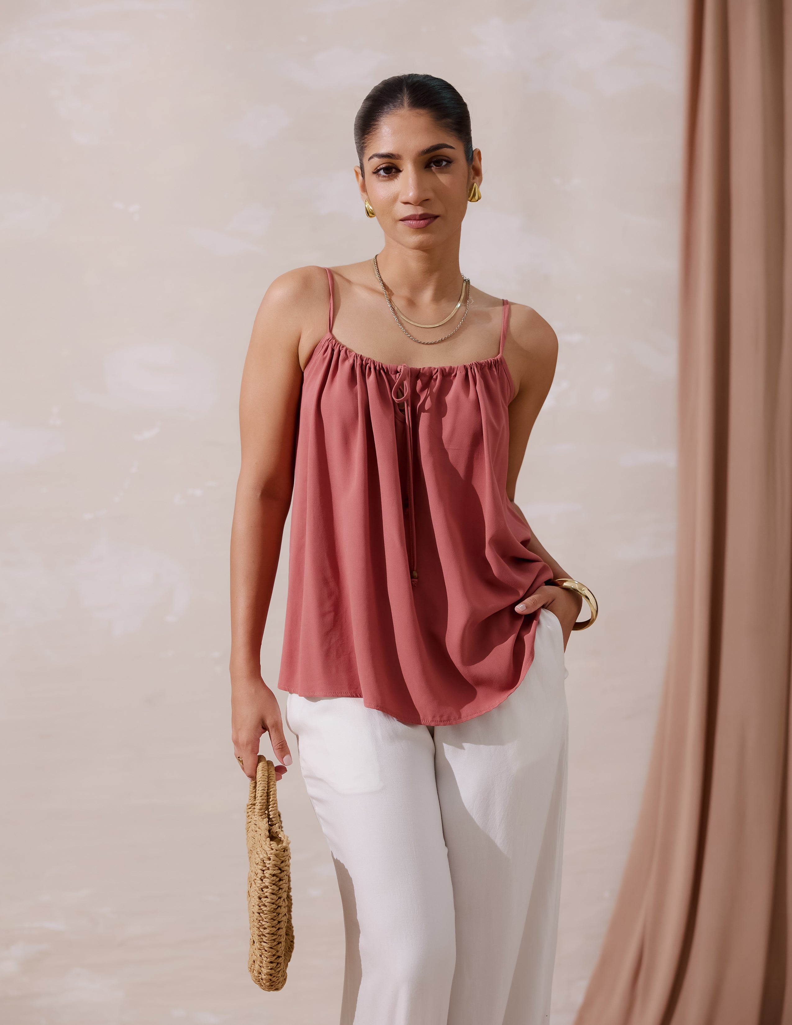 Front Tie Up Detailed Loose Fit Top