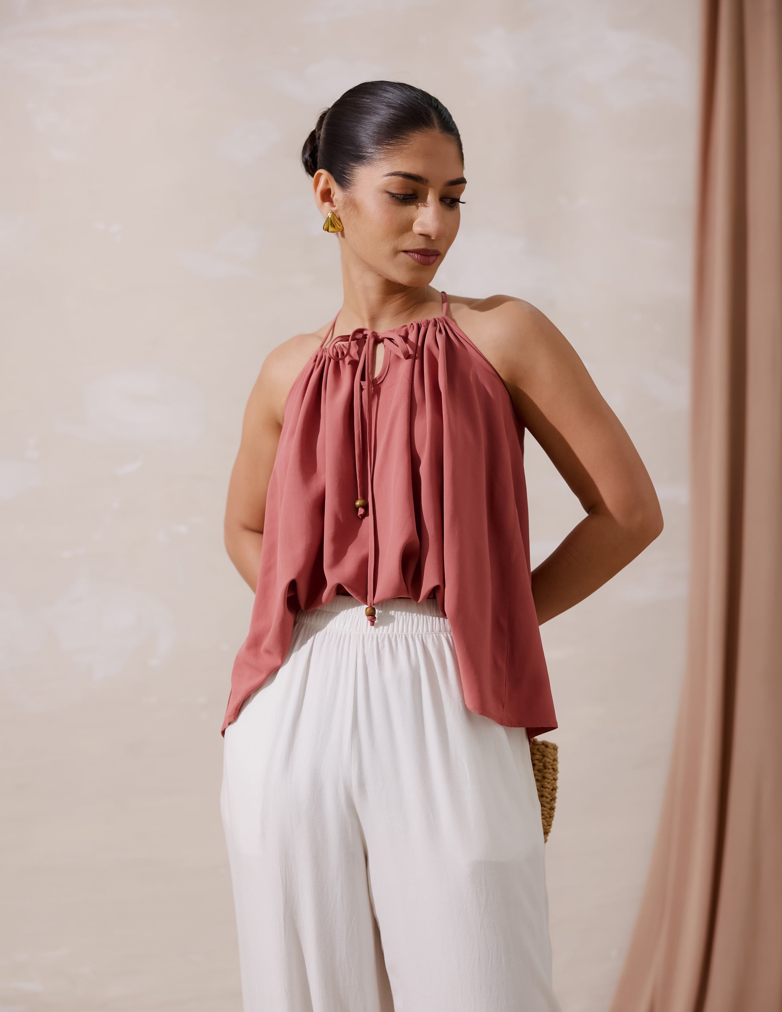 Front Tie Up Detailed Loose Fit Top