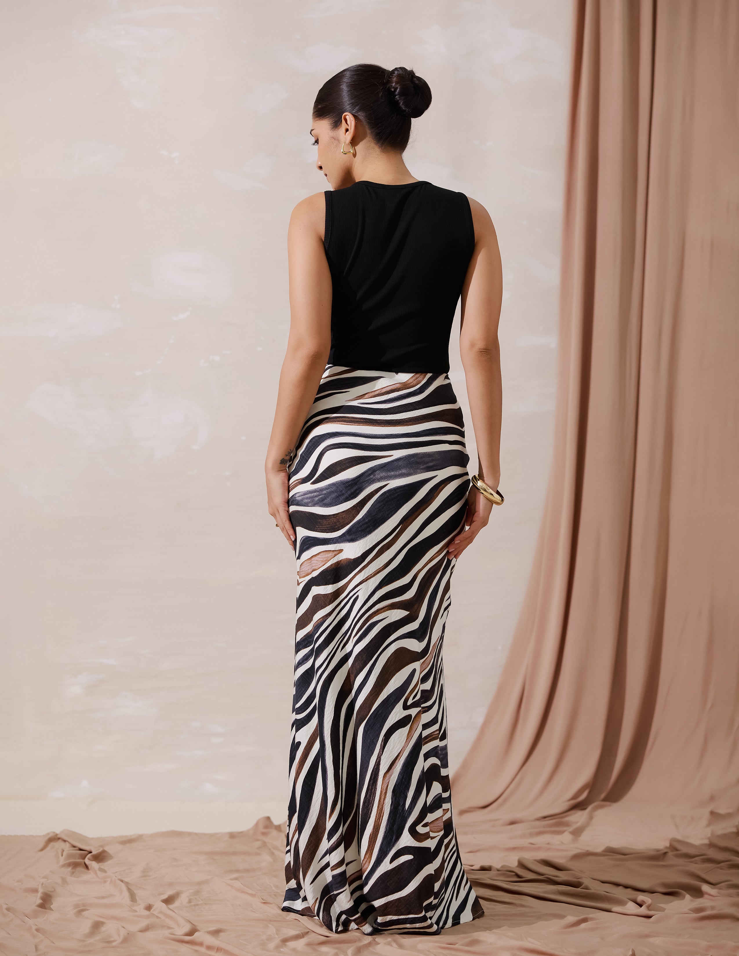 Waist Elasticated  Printed Maxi Skirt