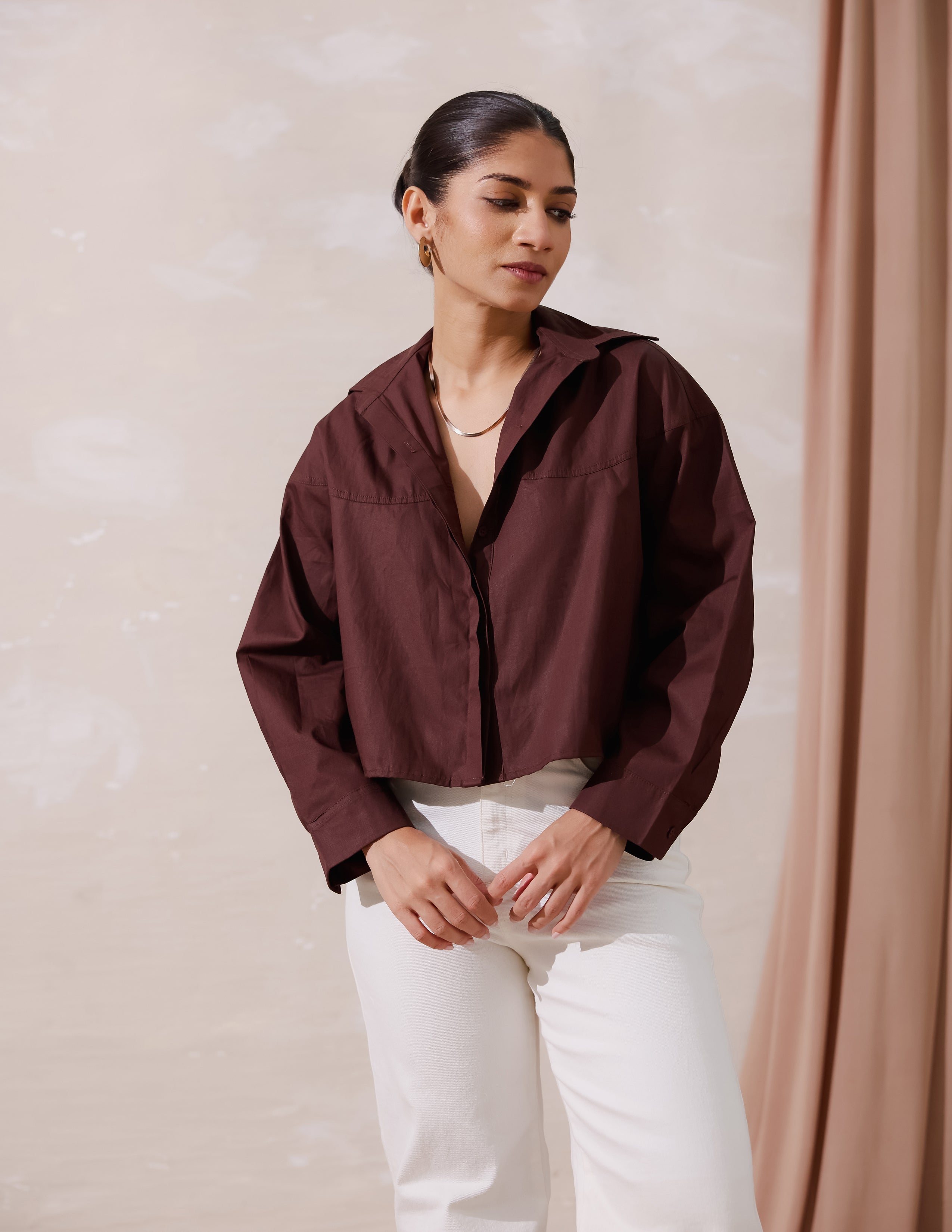 Buton Down Long Sleeved Crop Top