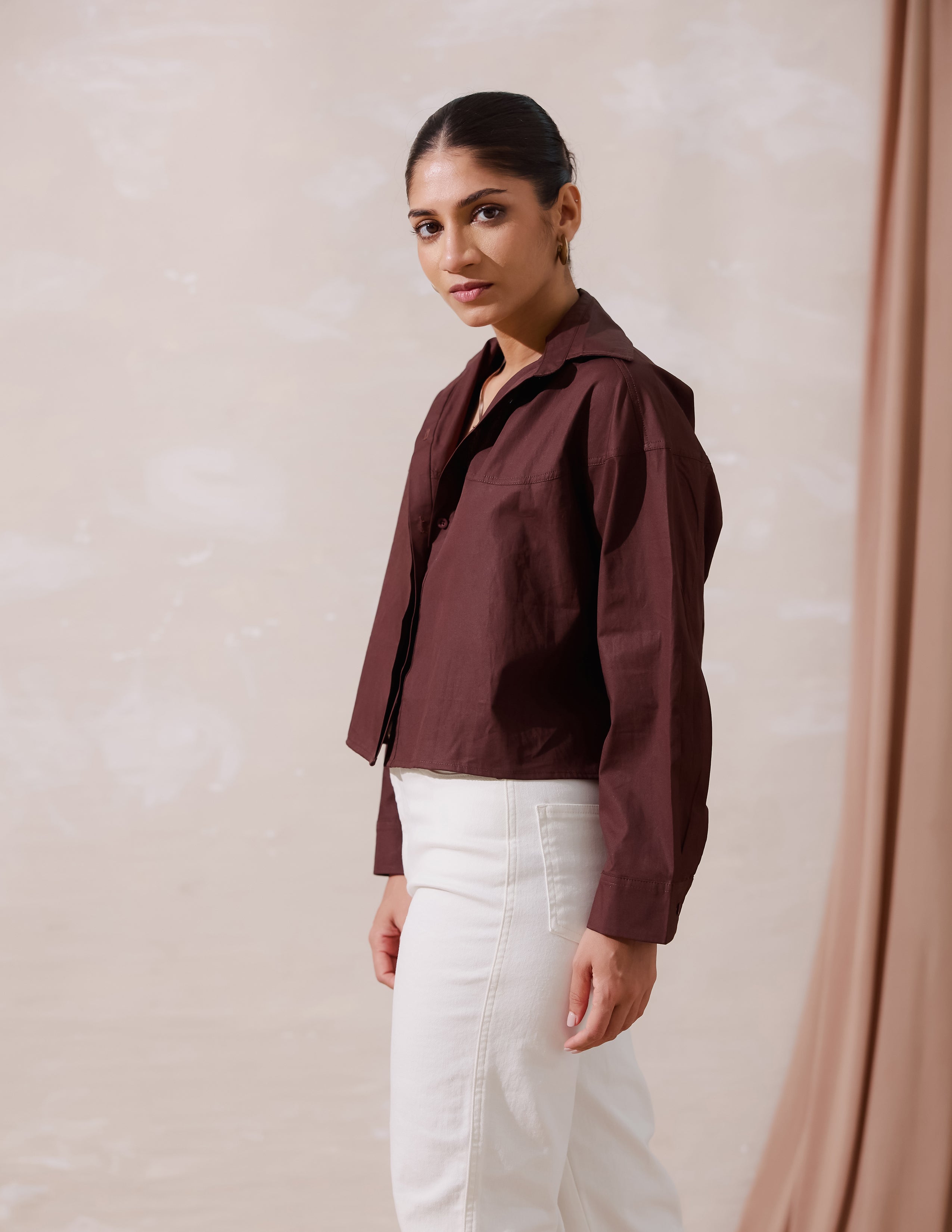 Buton Down Long Sleeved Crop Top